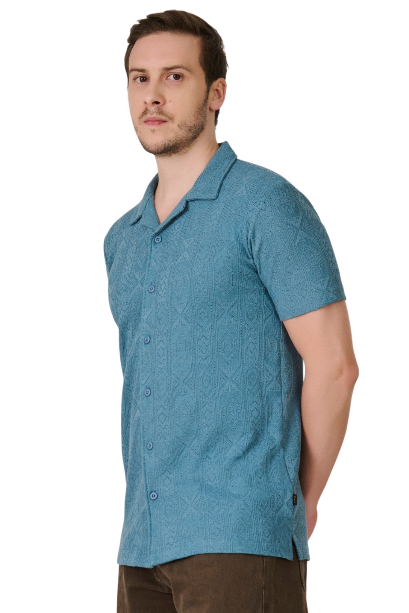 Buy Teal Textured Resort Shirt Online Shopping view 4