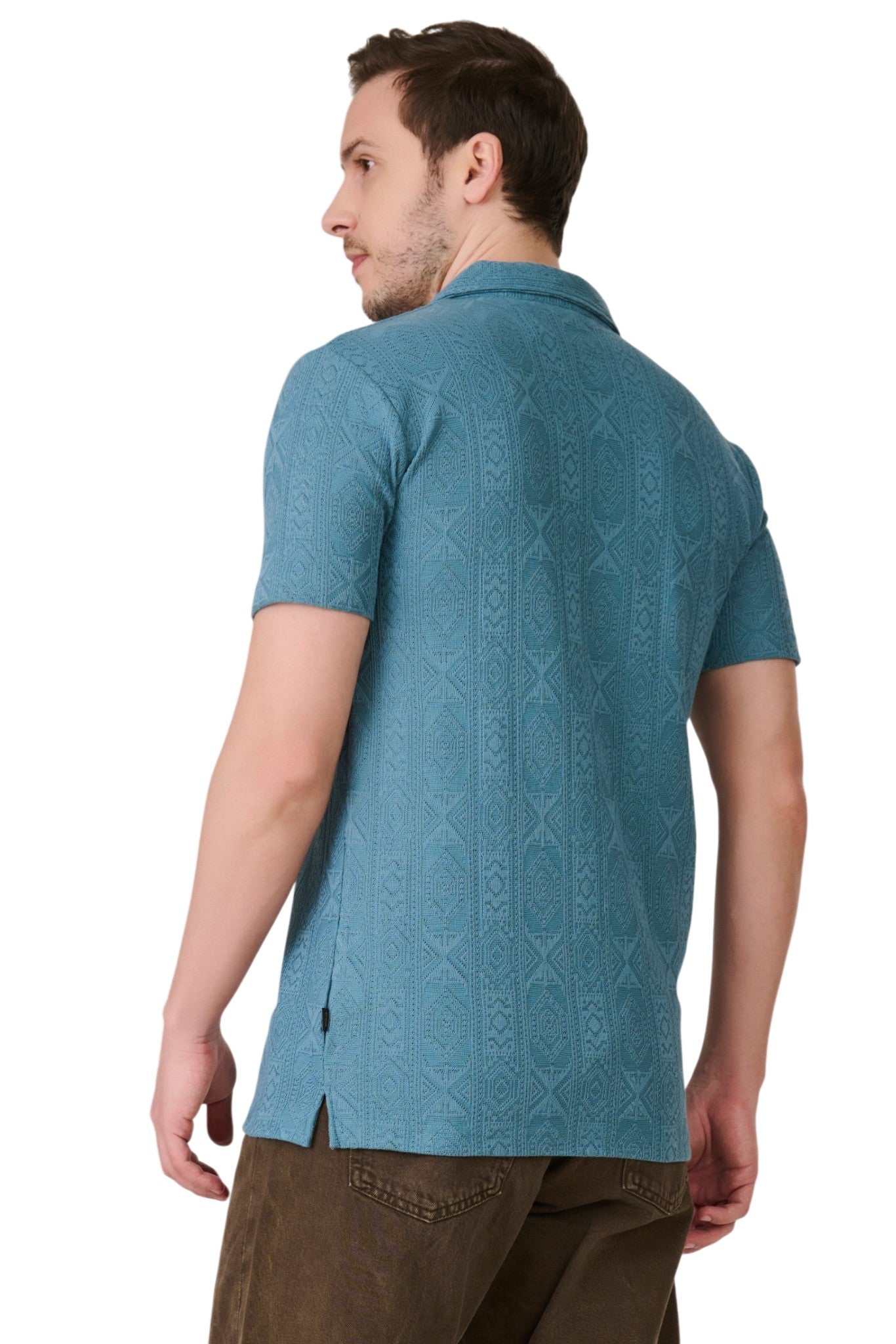 Buy Teal Textured Resort Shirt Online Shopping view 3