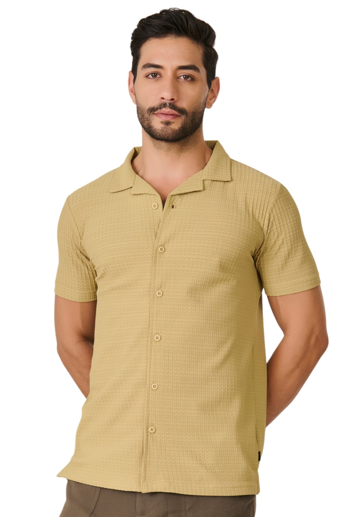 Buy Mustard Textured Resort Shirt Online Shopping view 1