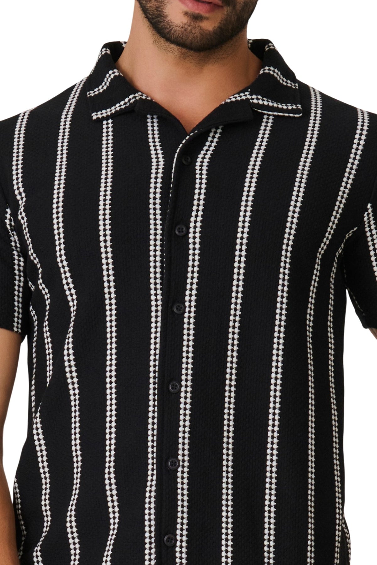 Buy Black Striped Resort Shirt Online Shopping view 3
