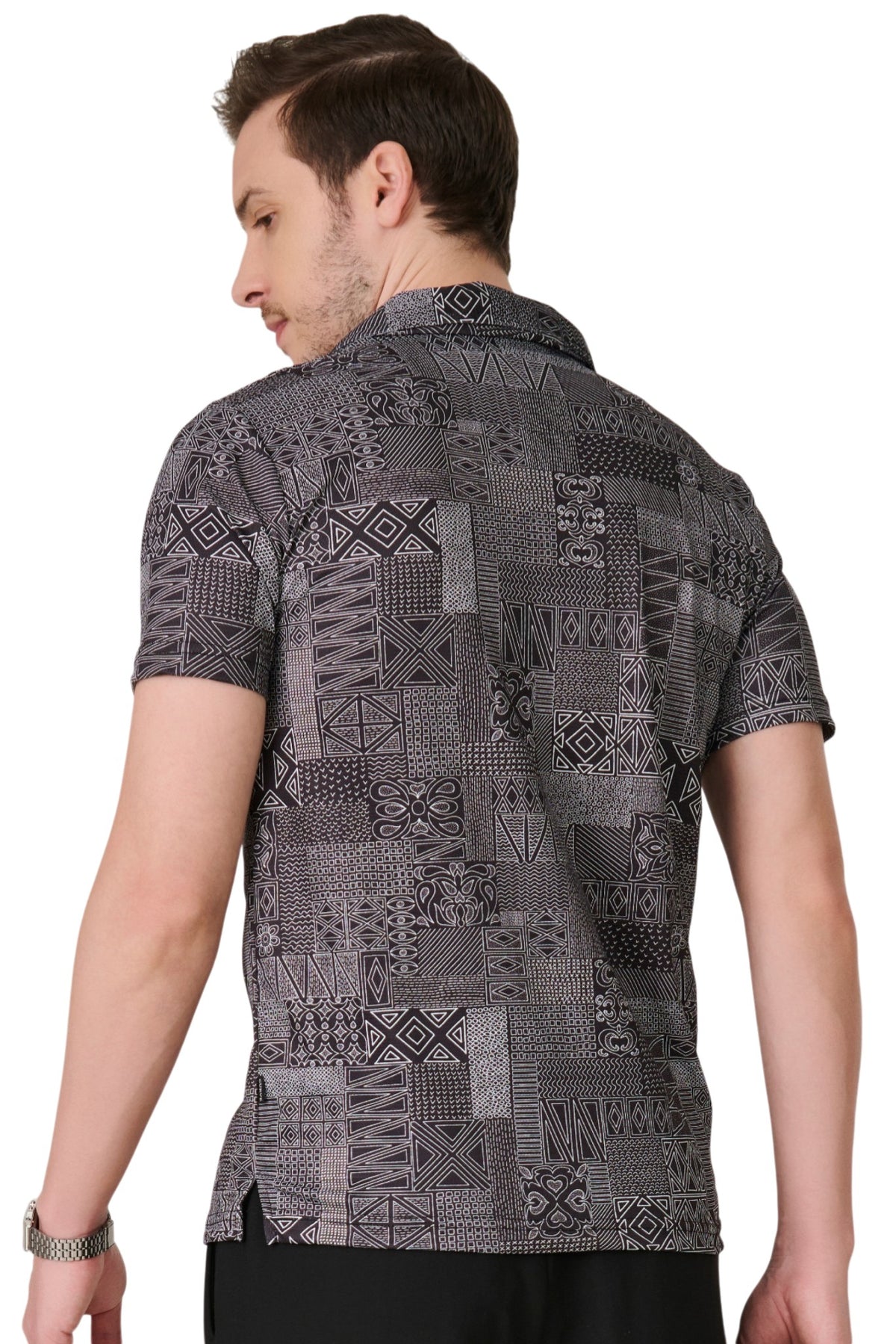 Buy Black Geometric Resort Shirt Online Shopping view 2