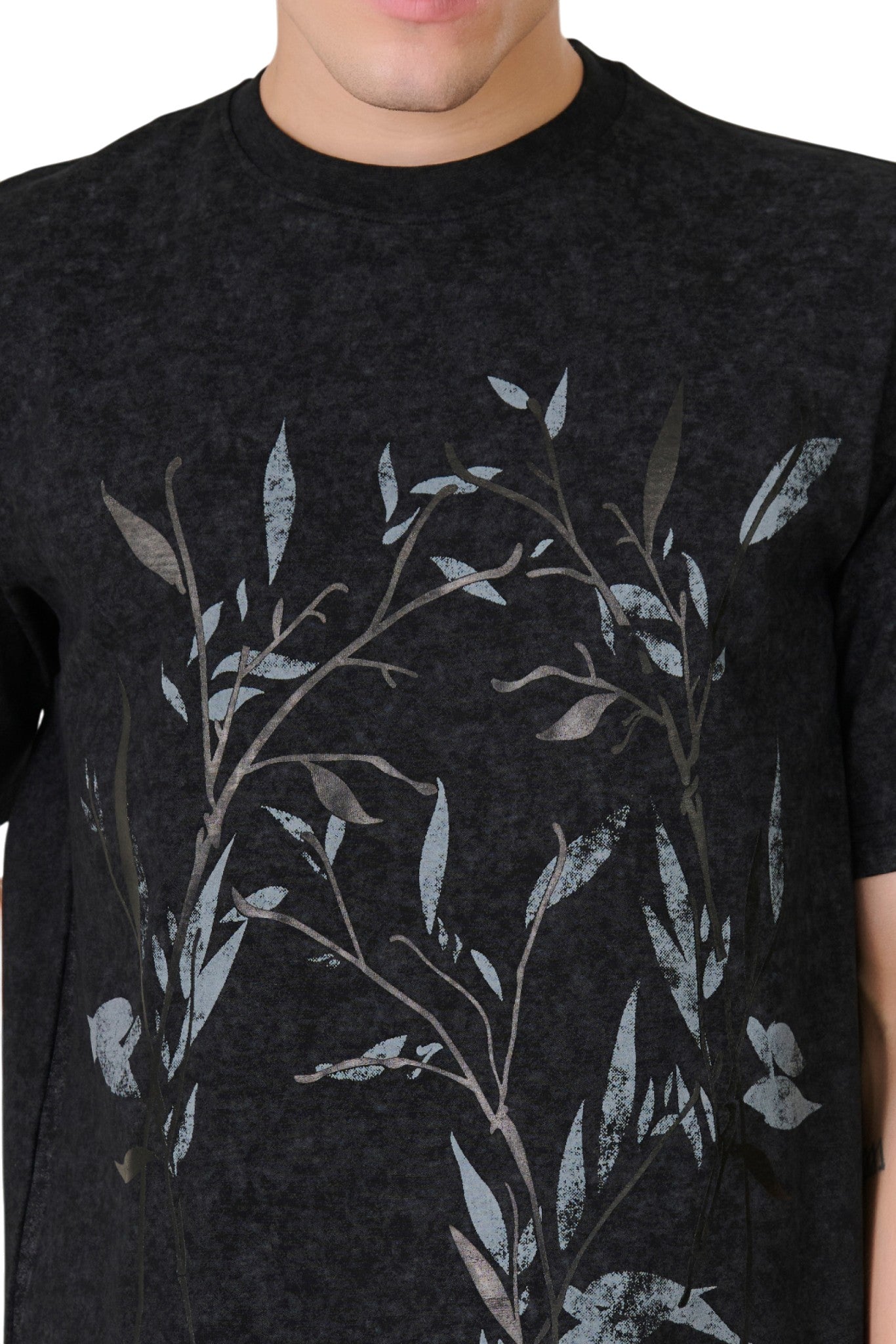 Buy Black Botanical Graphic T-Shirt Online Shopping view 3