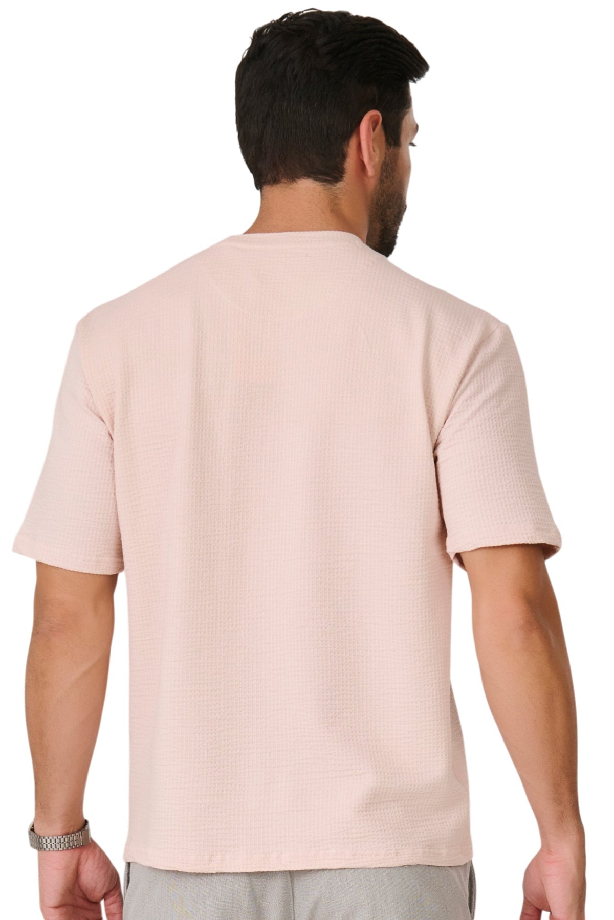 Buy Pink Textured Graphic T-Shirt Online Shopping view 4