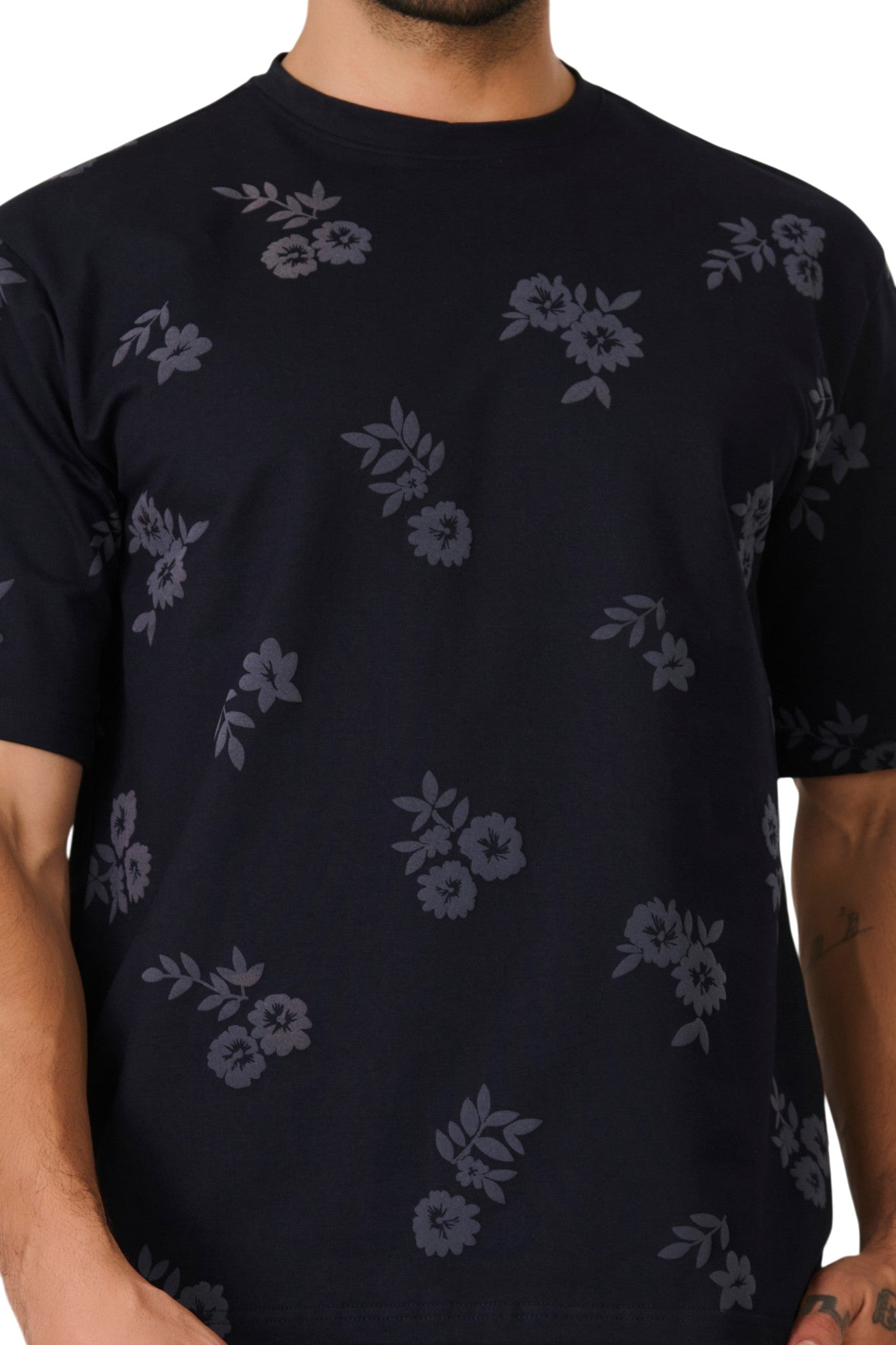 Buy Navy Floral Print T-Shirt Online Shopping view 3