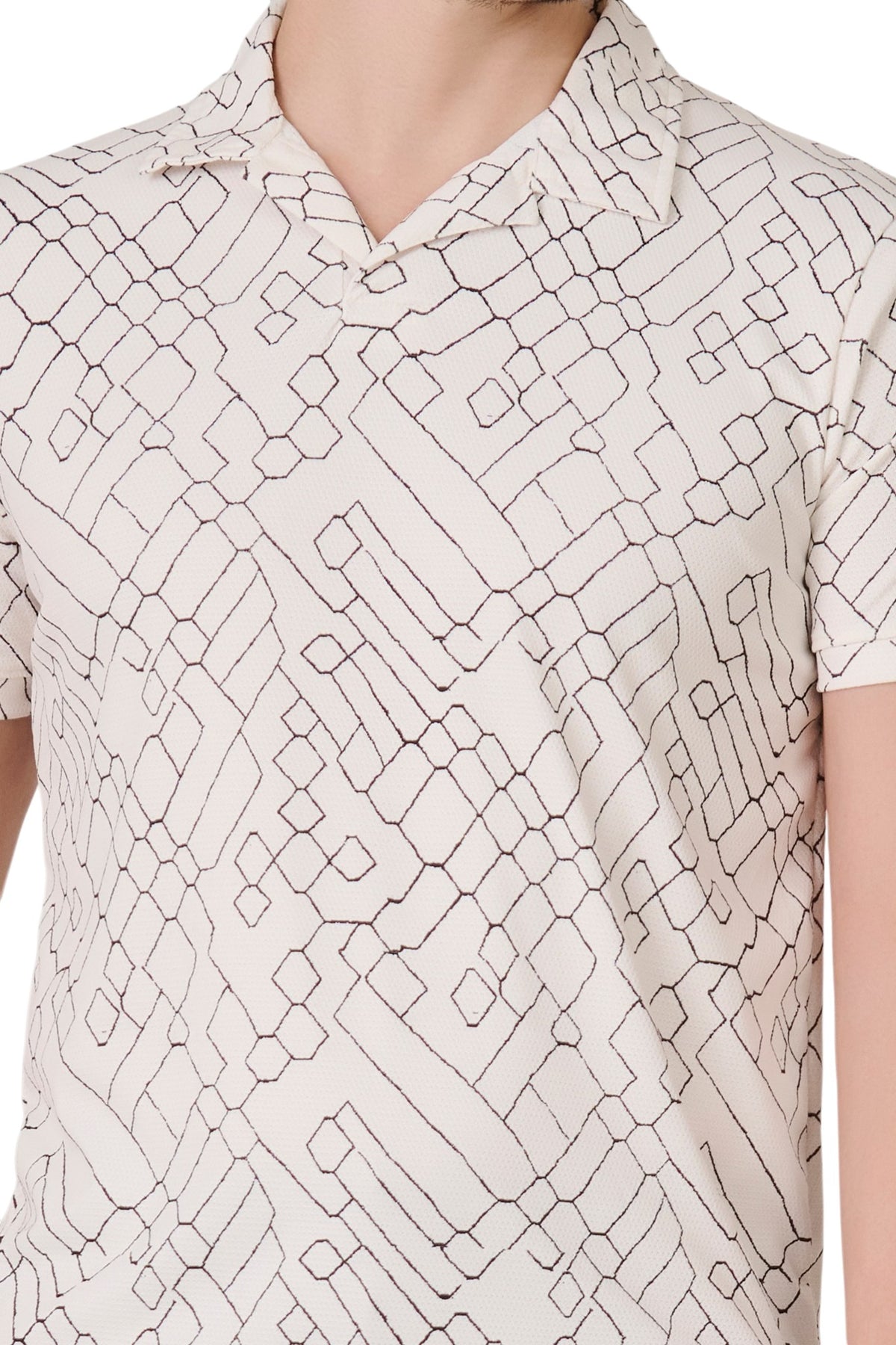 Buy O White Geometric Polo Online Shopping view 3