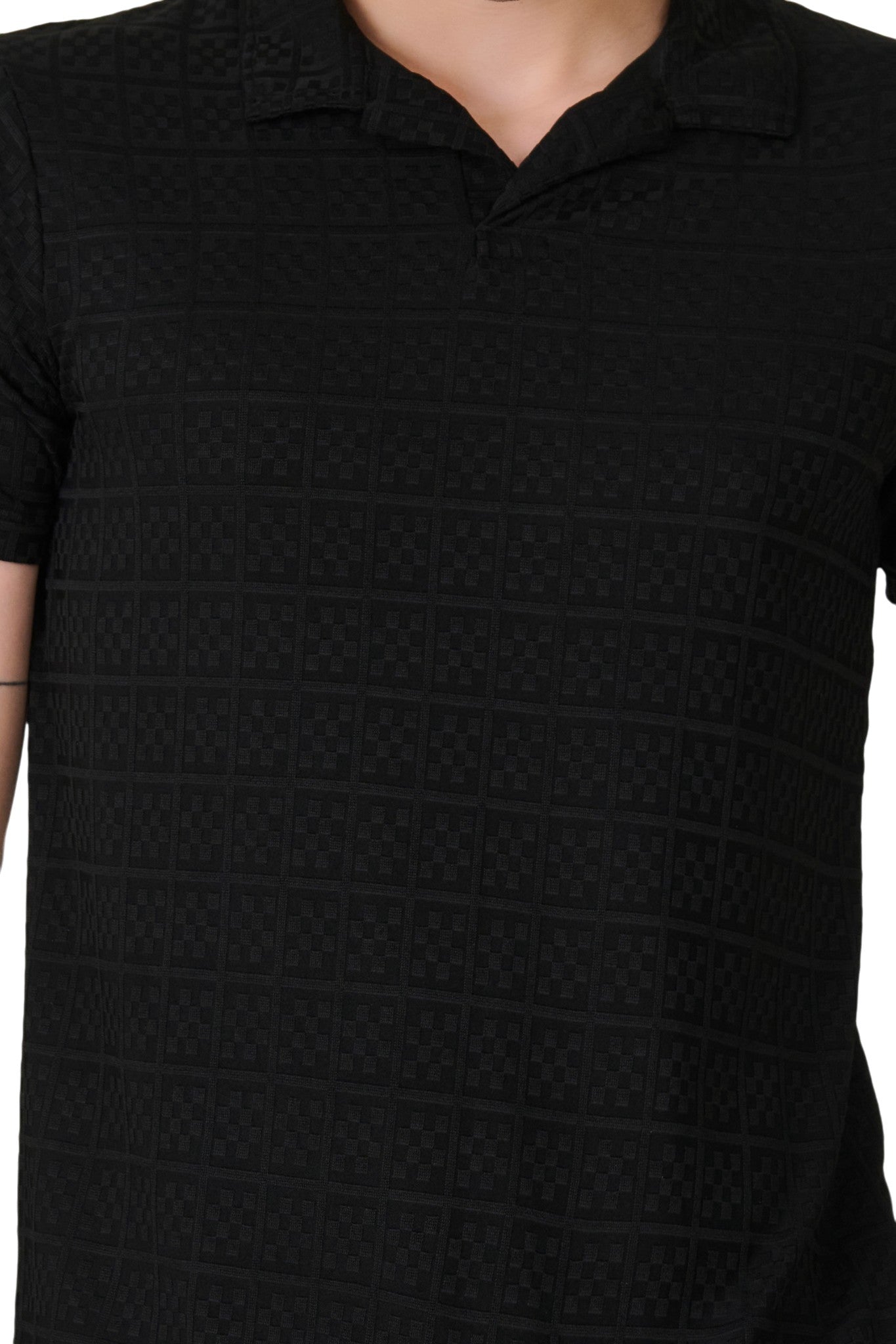 Buy Black Check Textured Polo Online Shopping view 3