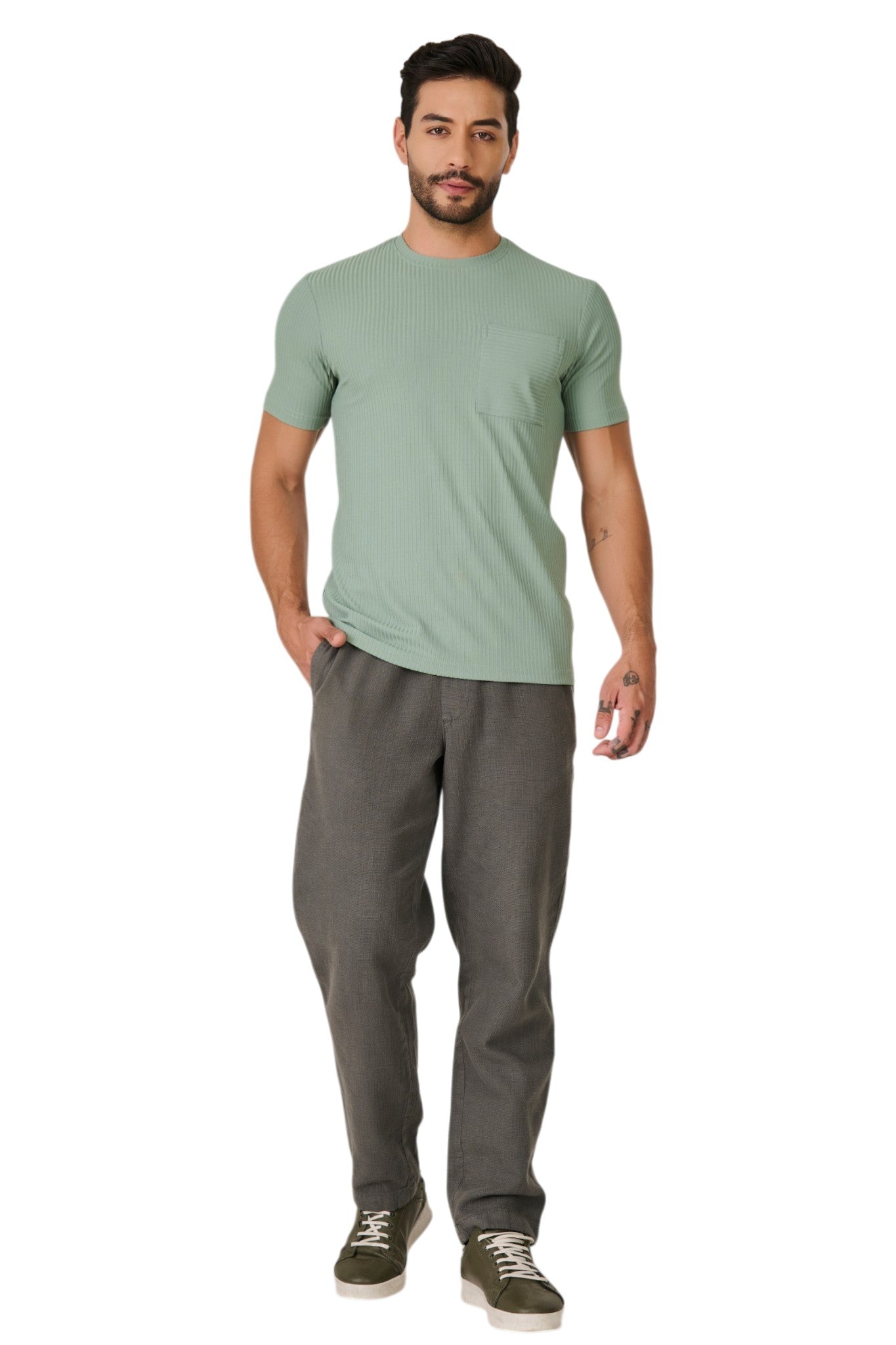 Buy Pista Ribbed Pocket T-Shirt Online Shopping view 5