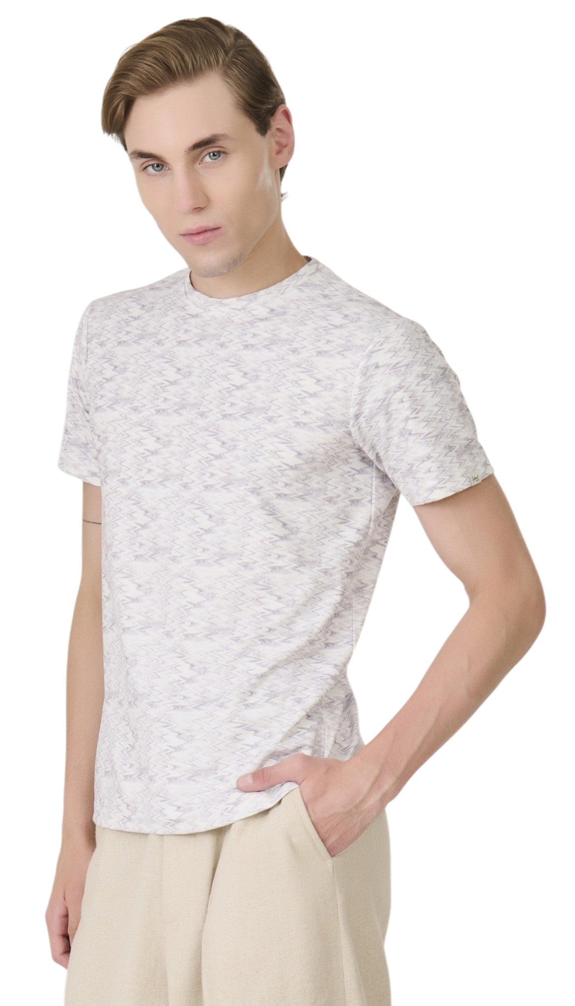 Buy Grey Zigzag Pattern T-Shirt Online Shopping view 2