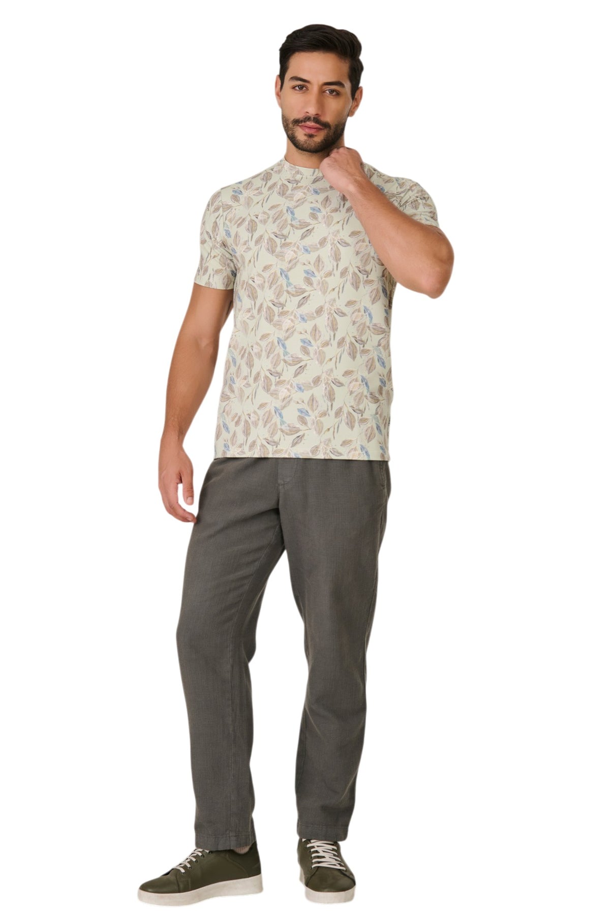 Buy Green Leaf Print T-Shirt Online Shopping view 5