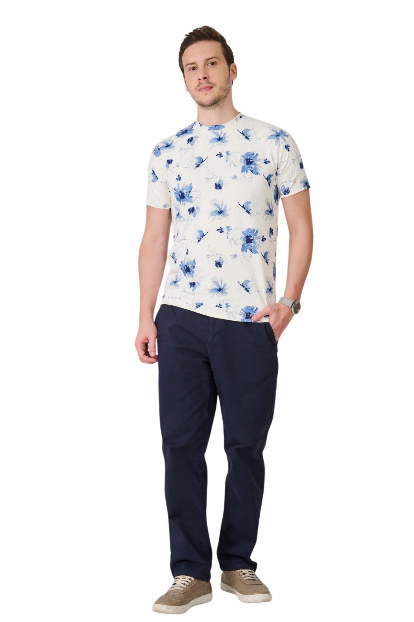 Buy White Floral T-Shirt Online Shopping view 5
