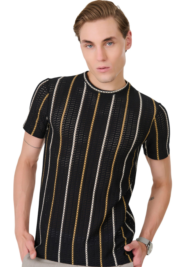 Black Textured Stripe T-Shirt