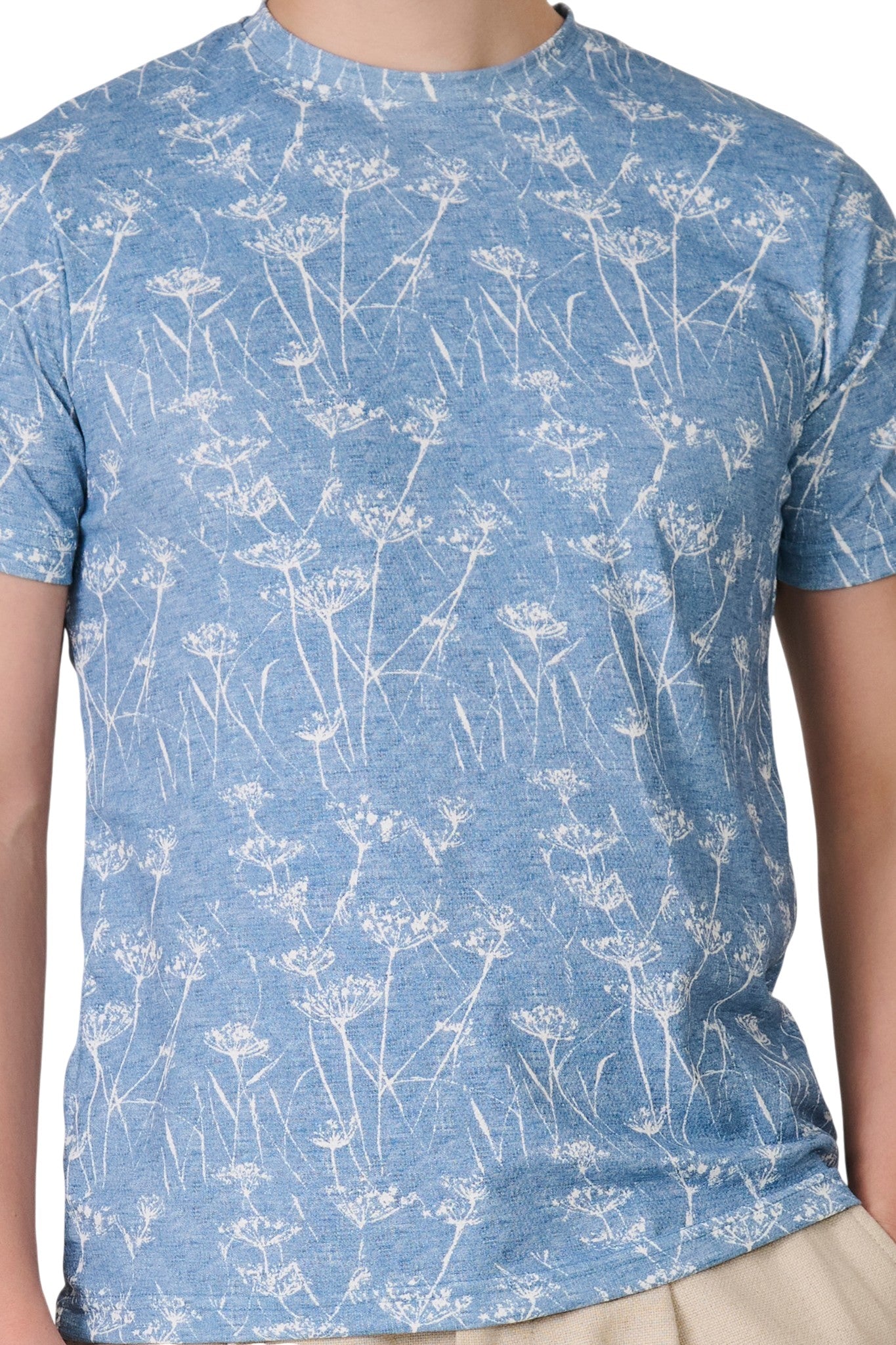Buy Blue Botanical Print T-Shirt Online Shopping view 3