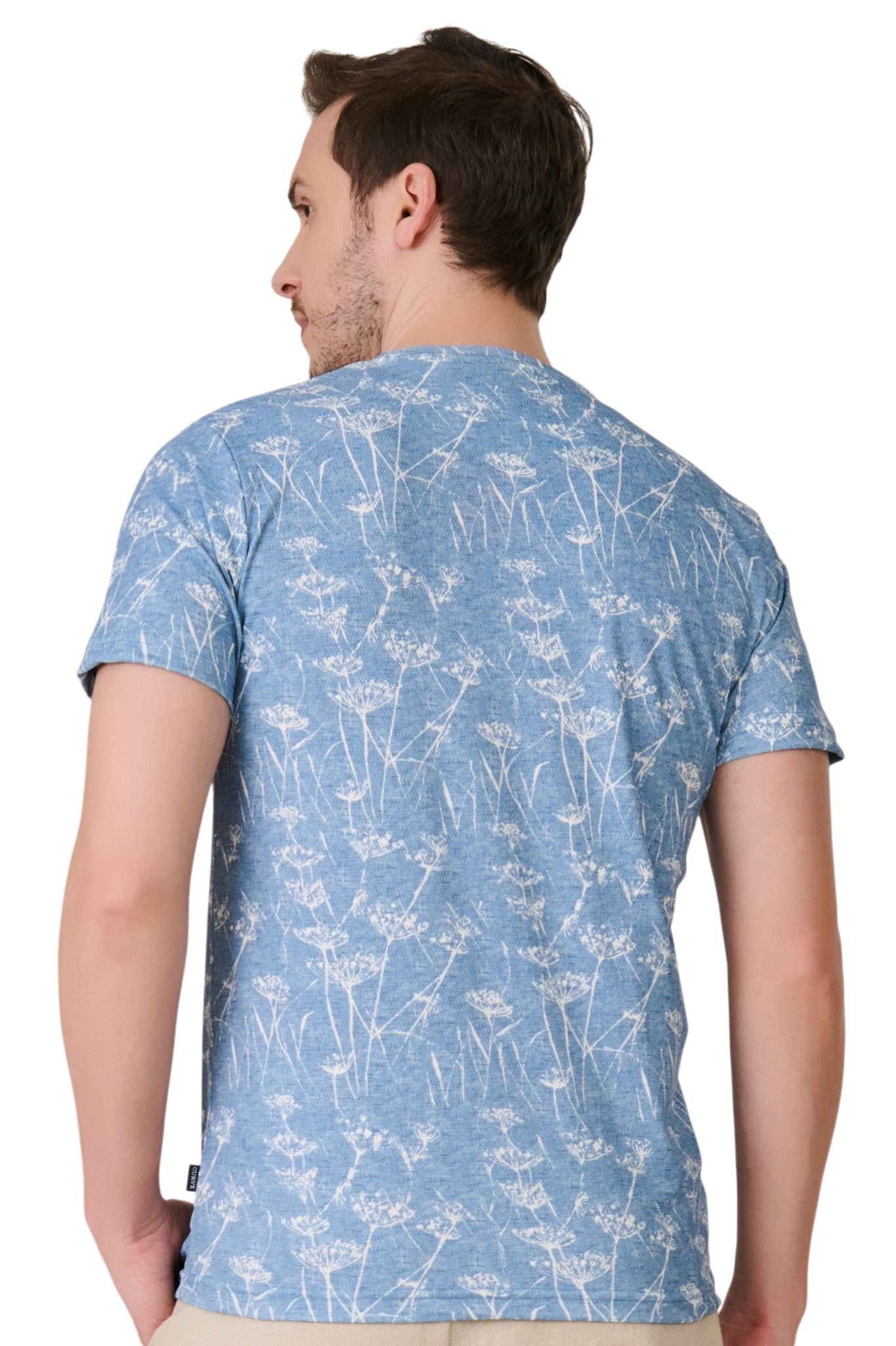 Buy Blue Botanical Print T-Shirt Online Shopping view 4