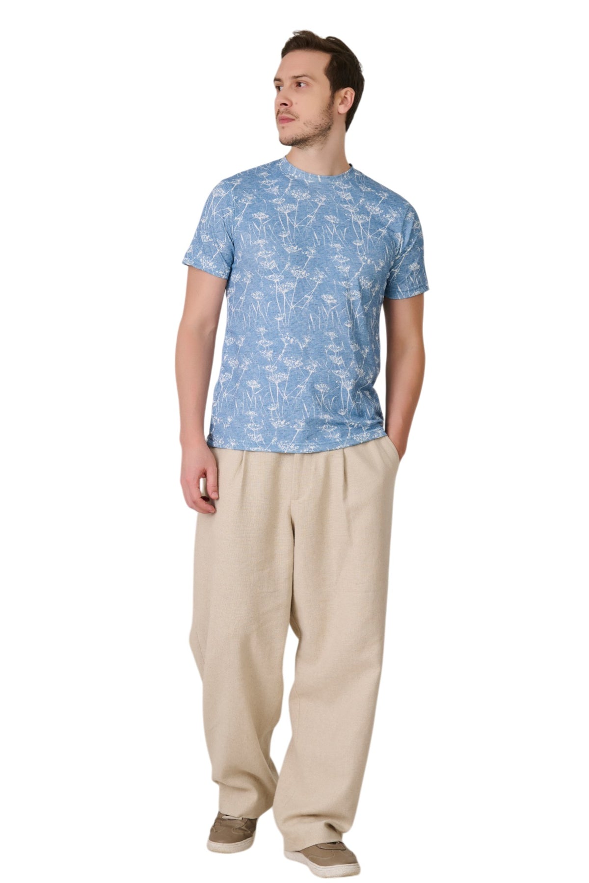 Buy Blue Botanical Print T-Shirt Online Shopping view 5
