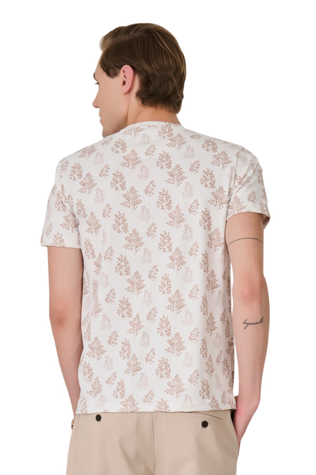 Buy White Leaf Print T-Shirt Online Shopping view 4