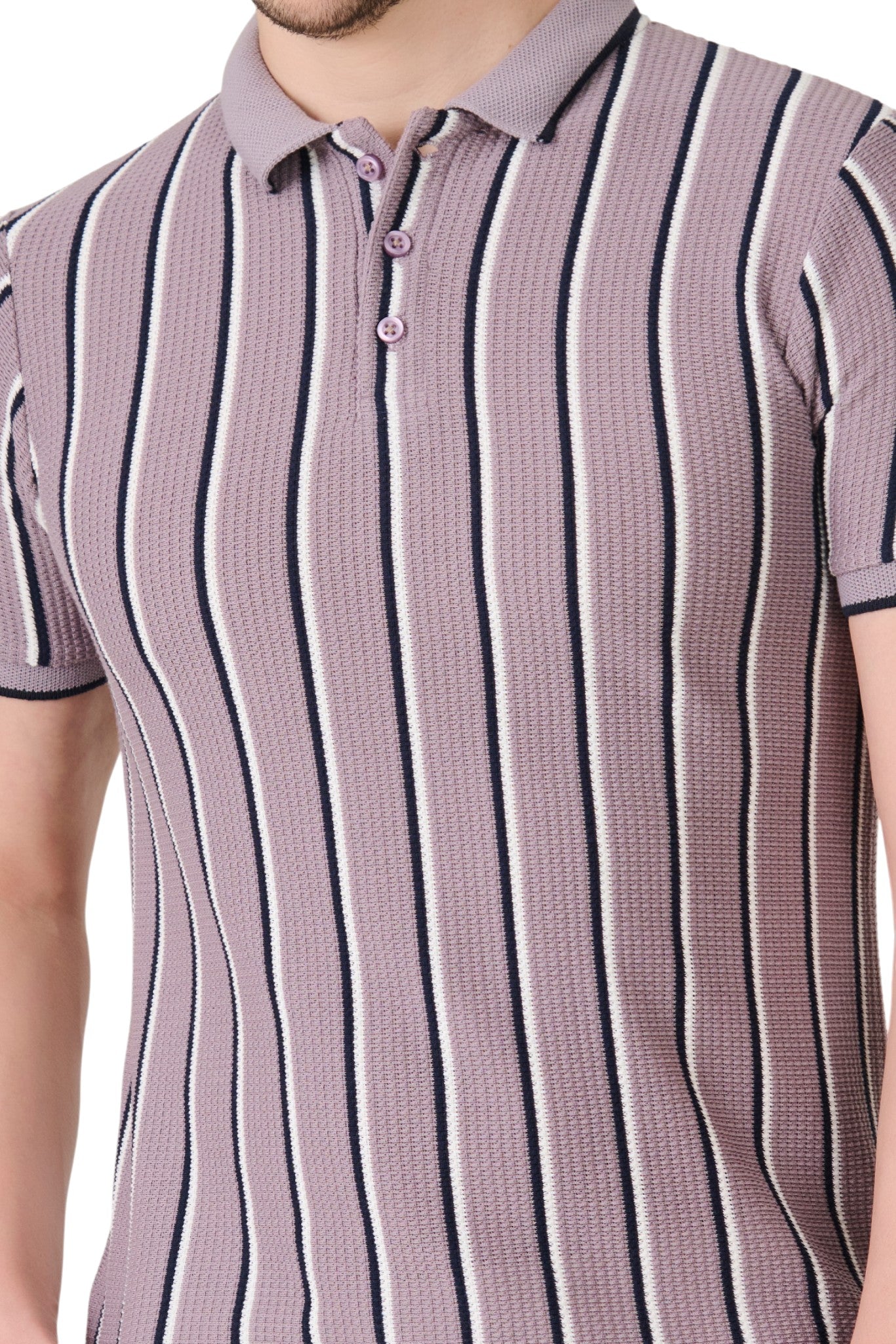 Buy Purple Vertical Stripe Polo Online Shopping view 3