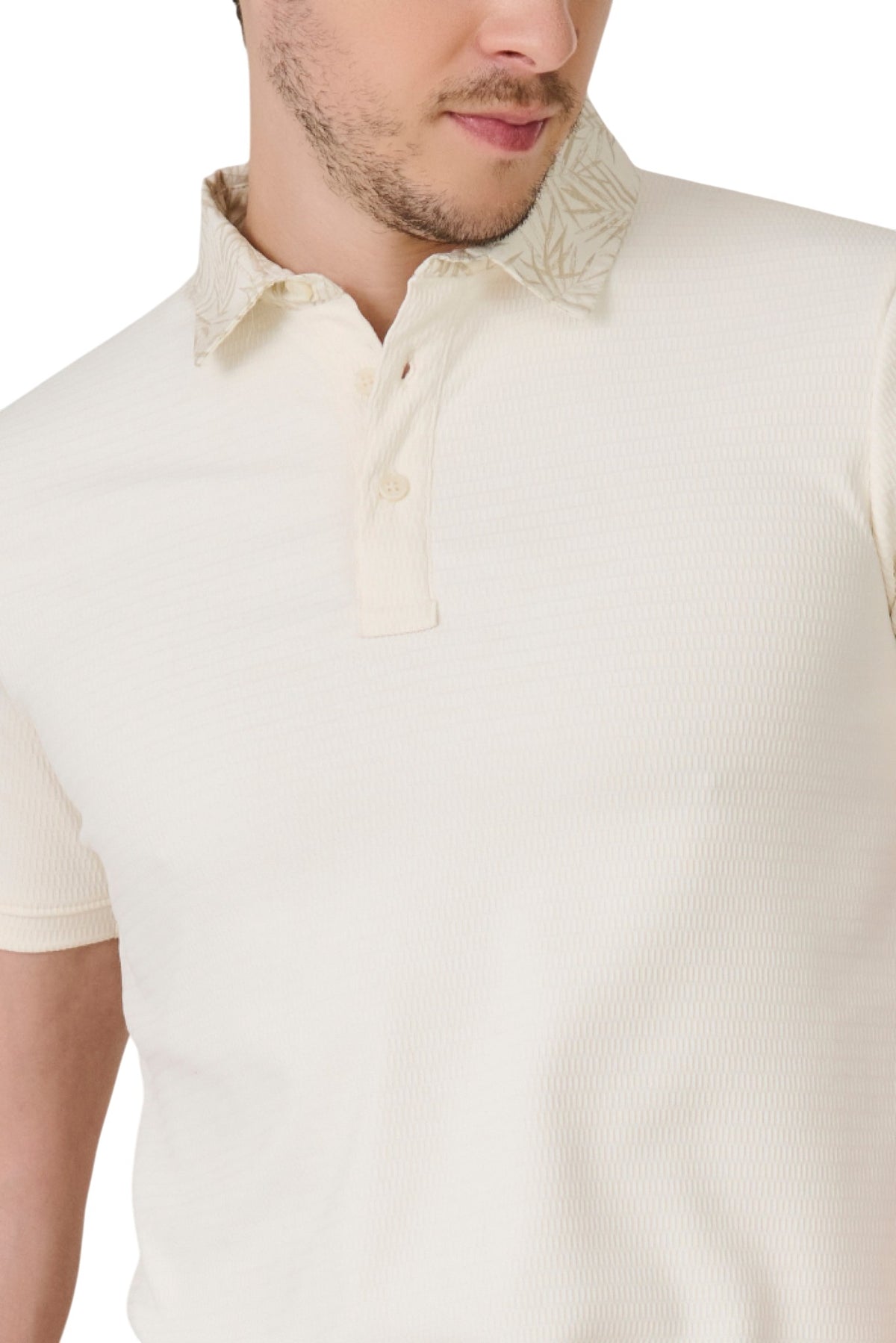 Buy O White Printed Collar Polo Online Shopping view 2
