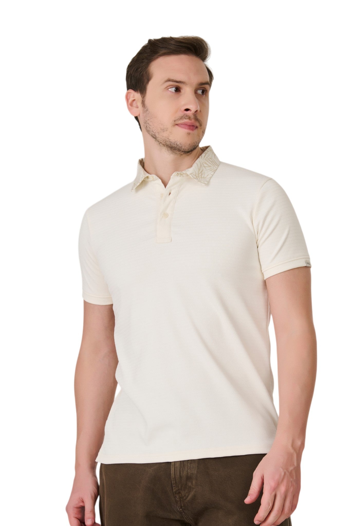 Buy O White Printed Collar Polo Online Shopping view 3