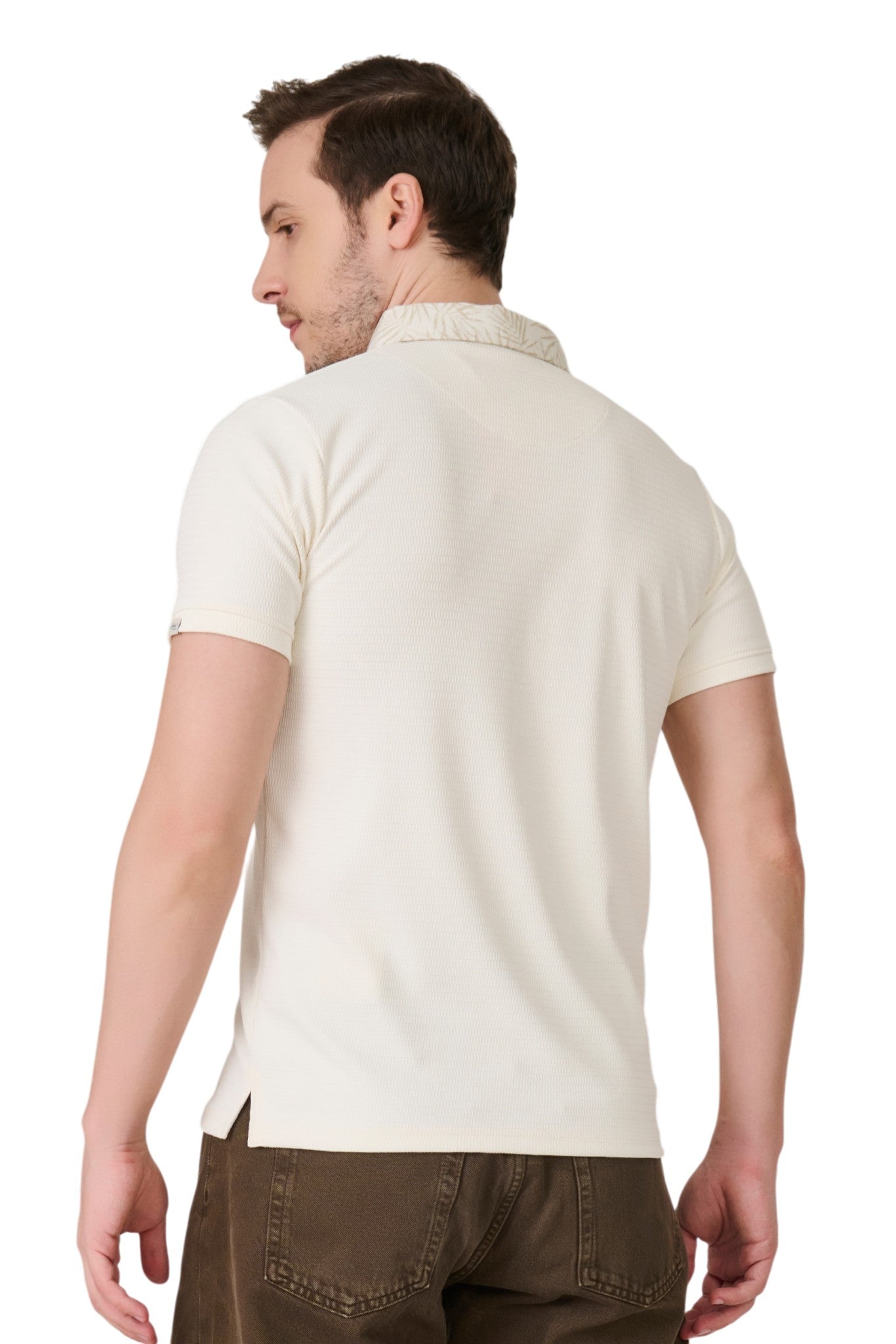 Buy O White Printed Collar Polo Online Shopping view 4