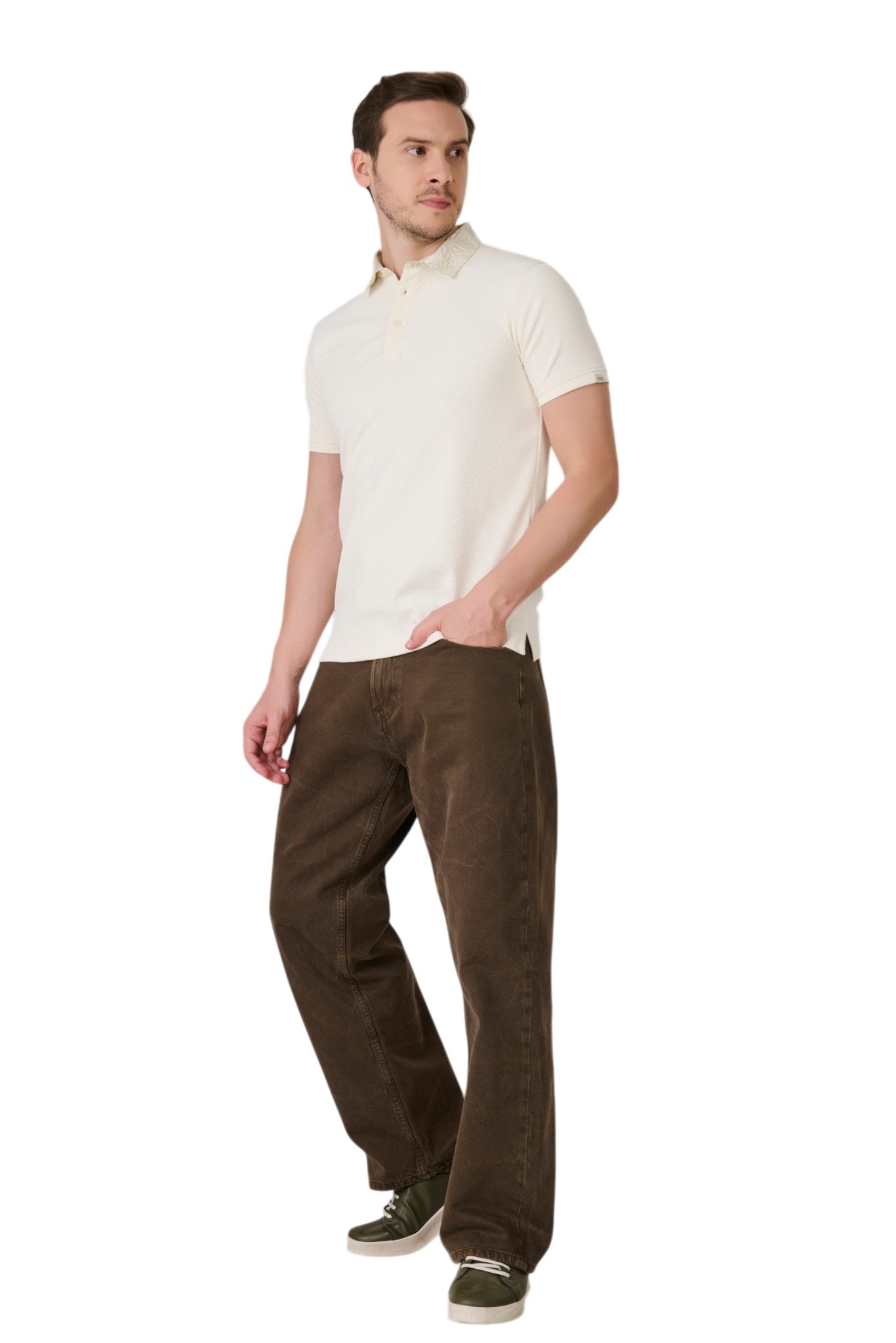 Buy O White Printed Collar Polo Online Shopping view 5