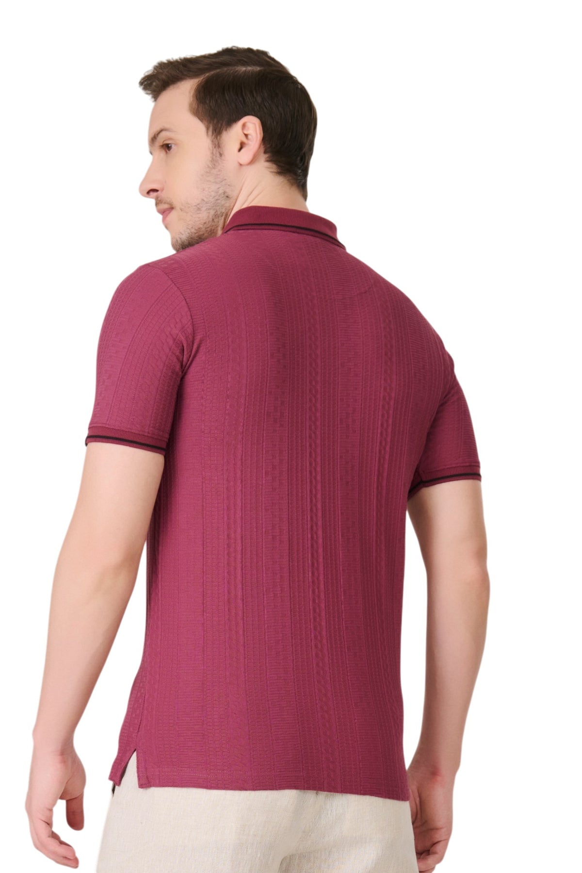 Buy Deep Pink Textured Polo Online Shopping view 4