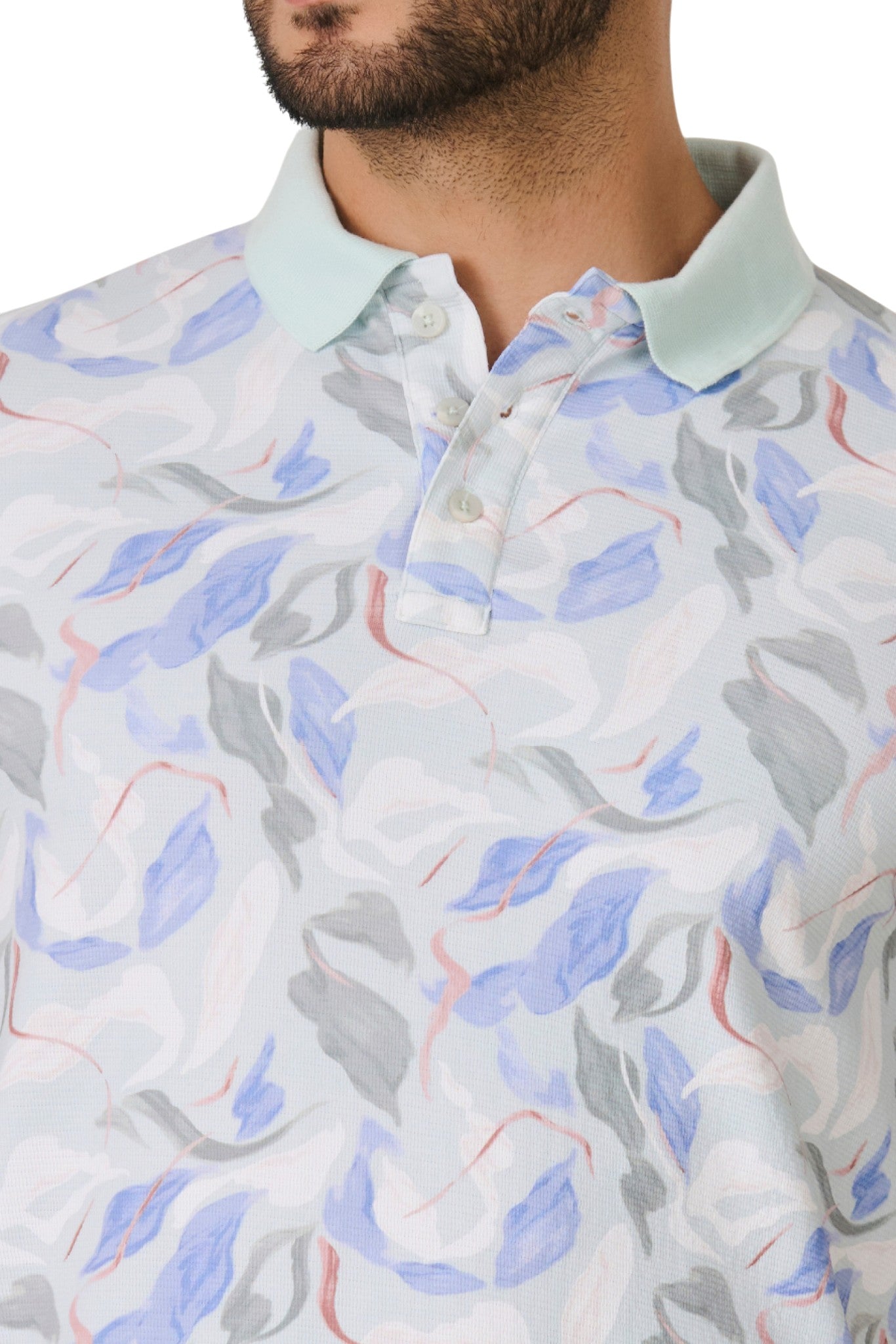 Buy Mint Pastel Floral Polo Online Shopping view 2