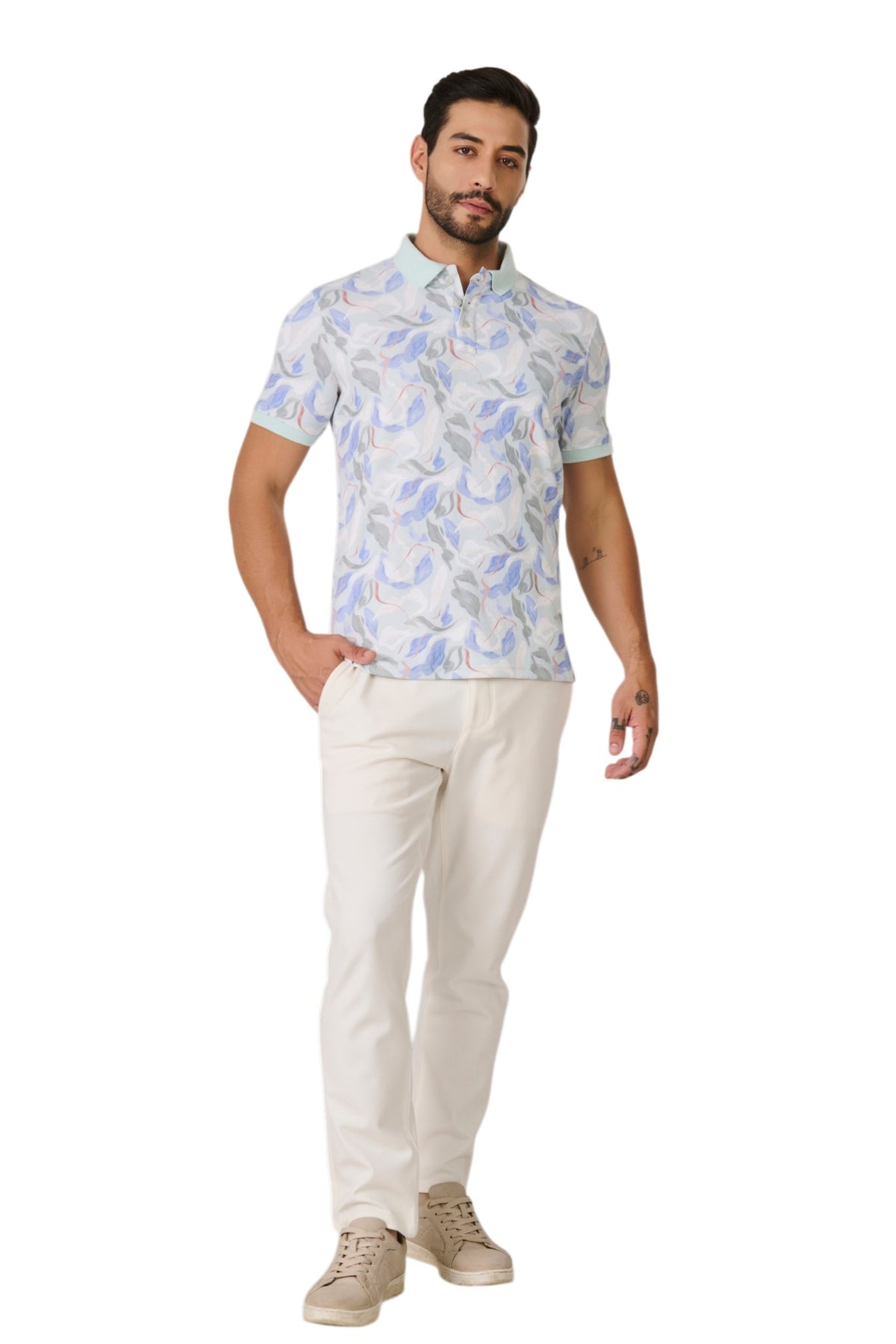 Buy Mint Pastel Floral Polo Online Shopping view 5