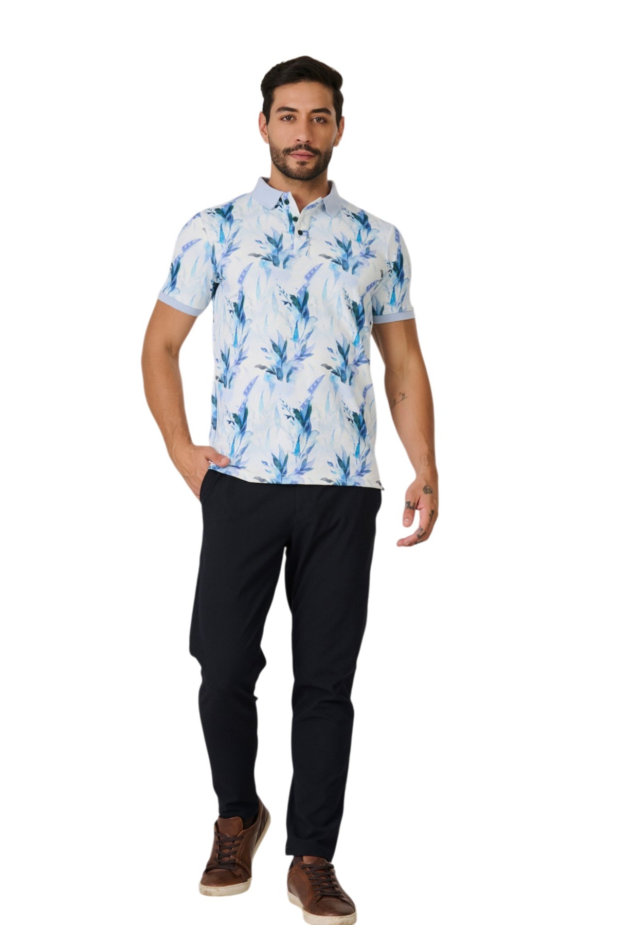 Buy Blue Floral Polo T-Shirt Online Shopping view 5