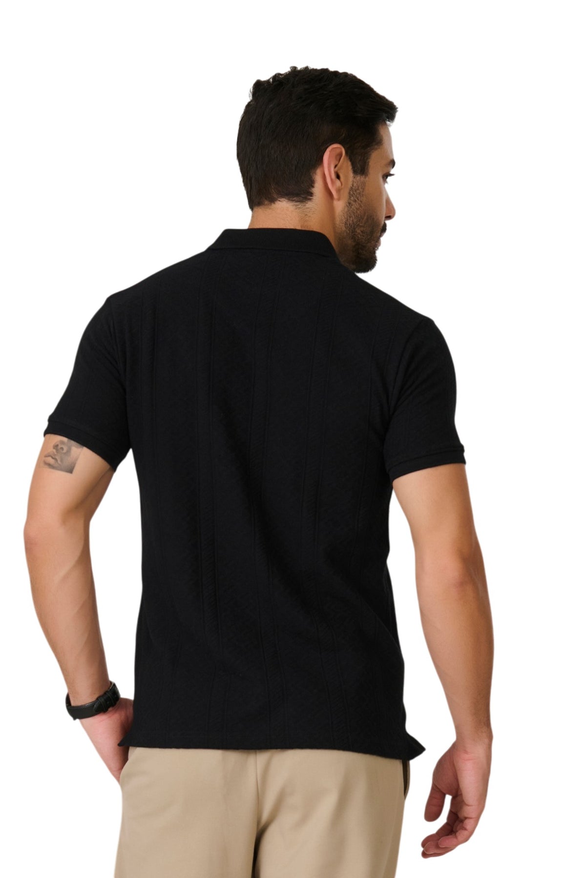 Buy Black Chevron Polo T-Shirt Online Shopping view 4