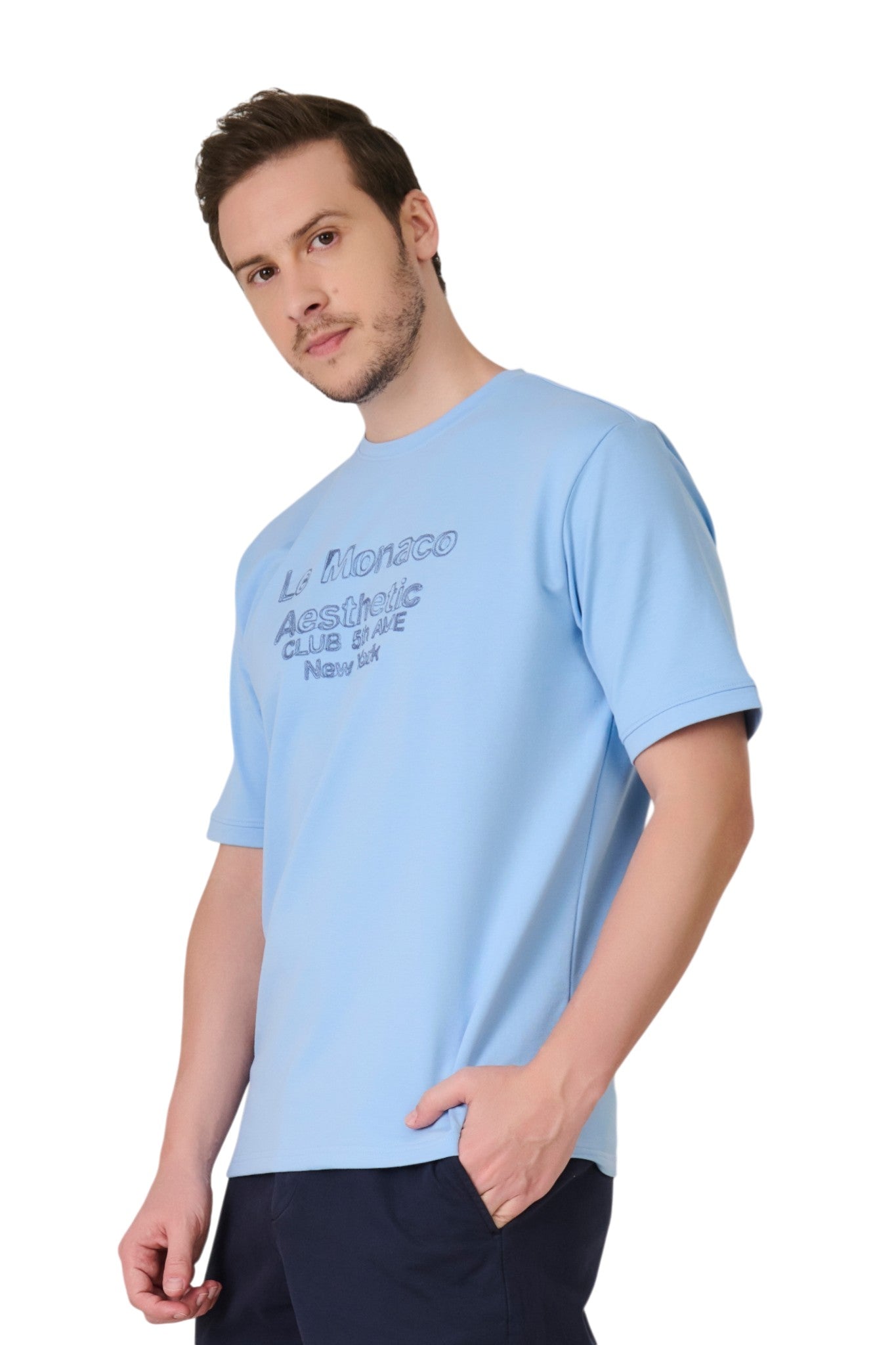Buy Sky Blue Graphic T-Shirt Online Shopping view 3