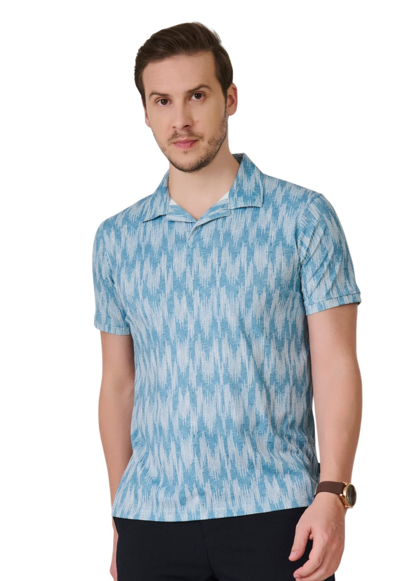 Teal Linear Pattern Polo
