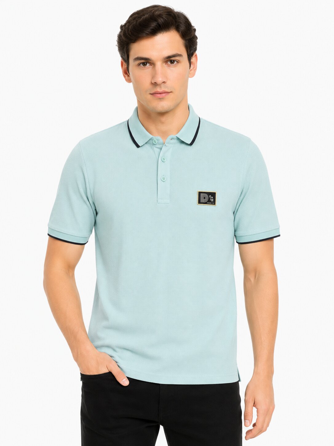 Buy Light Blue Contrast Trim Polo Shirt Online Shopping view 1