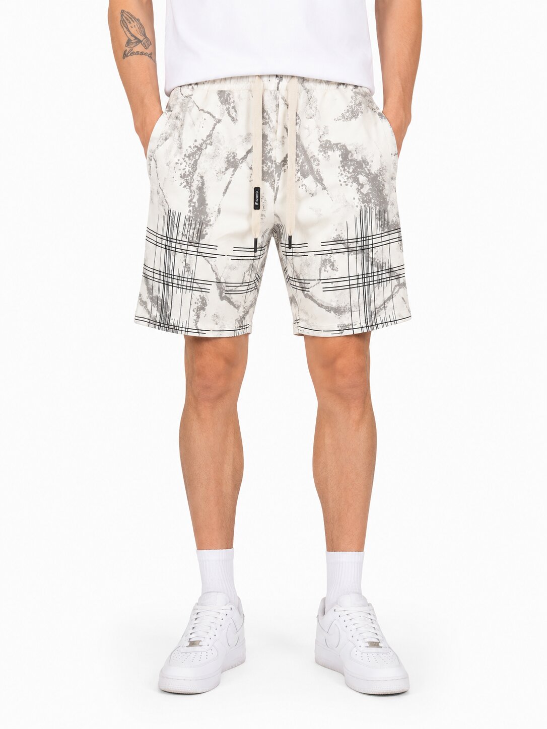 Buy Grey Abstract Print Casual Shorts Online Shopping view 1