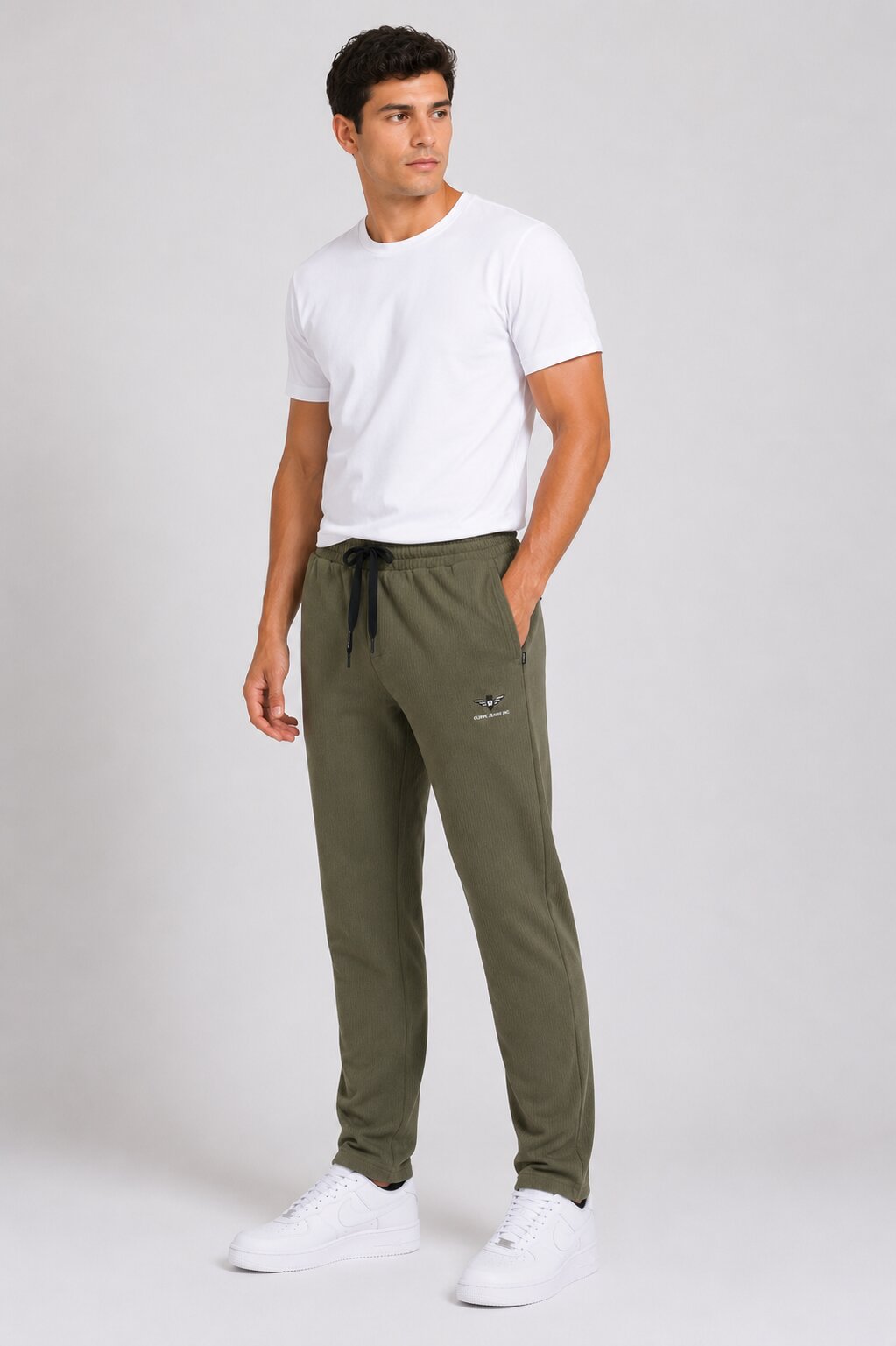 Buy Light Olive Textured Trackpants Online Shopping view 1
