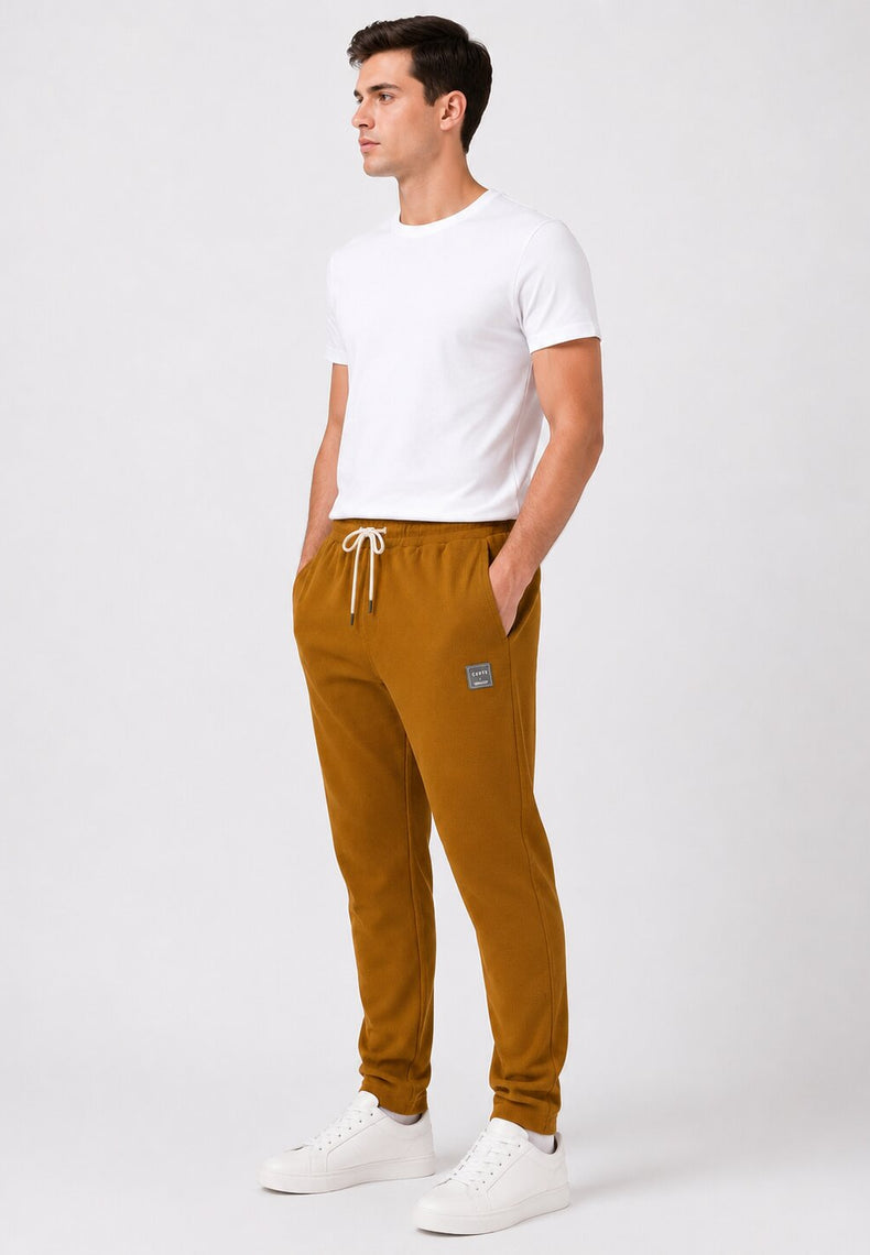 Camel Textured Casual Trackpants