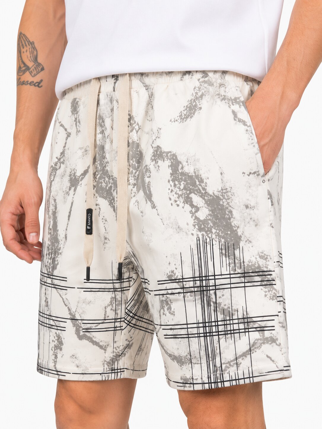 Buy Grey Abstract Print Casual Shorts Online Shopping view 2