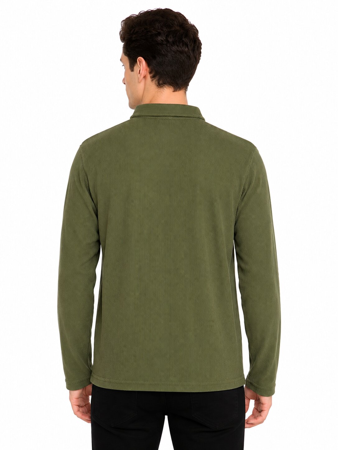 Buy Olive Zip Collar T-Shirt Online Shopping view 2