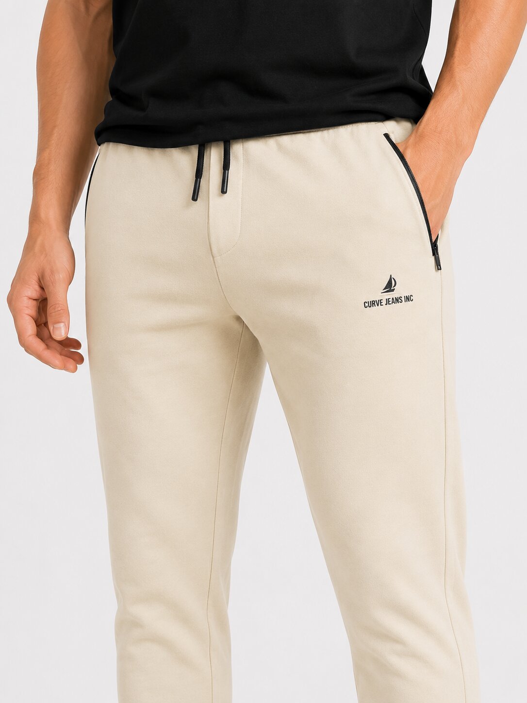 Buy Beige Zip Pocket Trackpants Online Shopping view 2