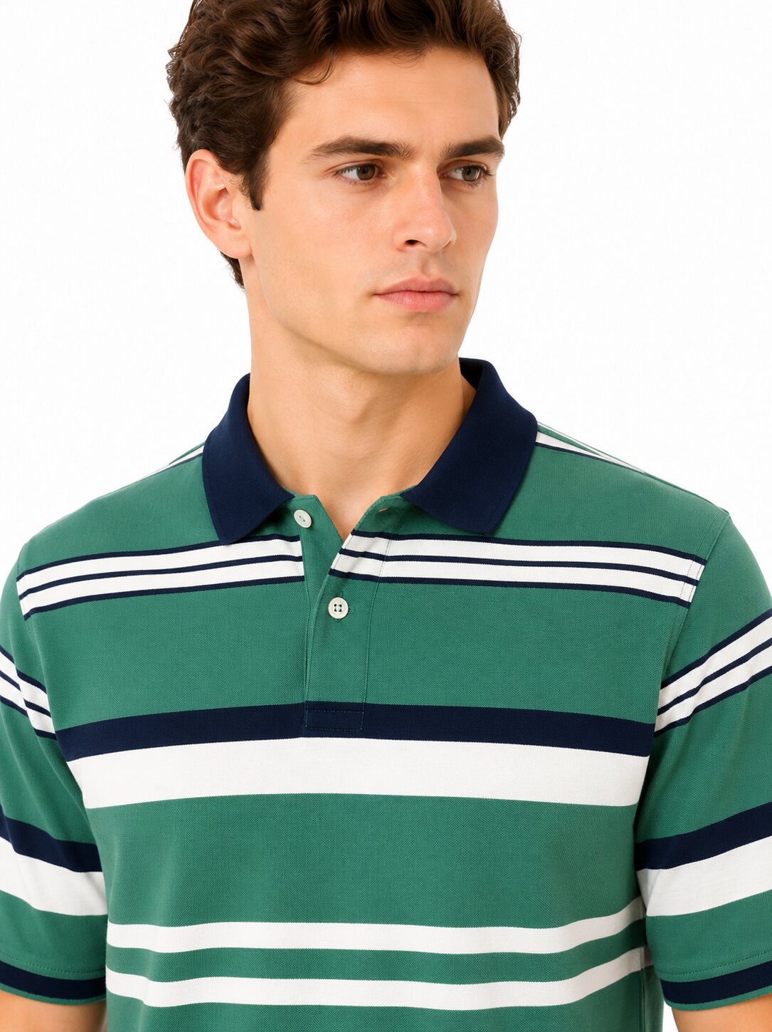 Buy Green Striped Polo T-Shirt Online Shopping view 3