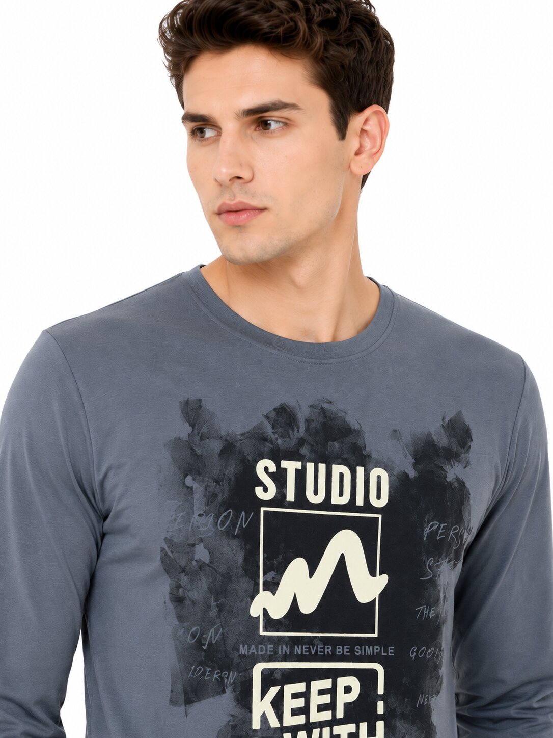 Buy Grey Studio Graphic T-Shirt Online Shopping view 3