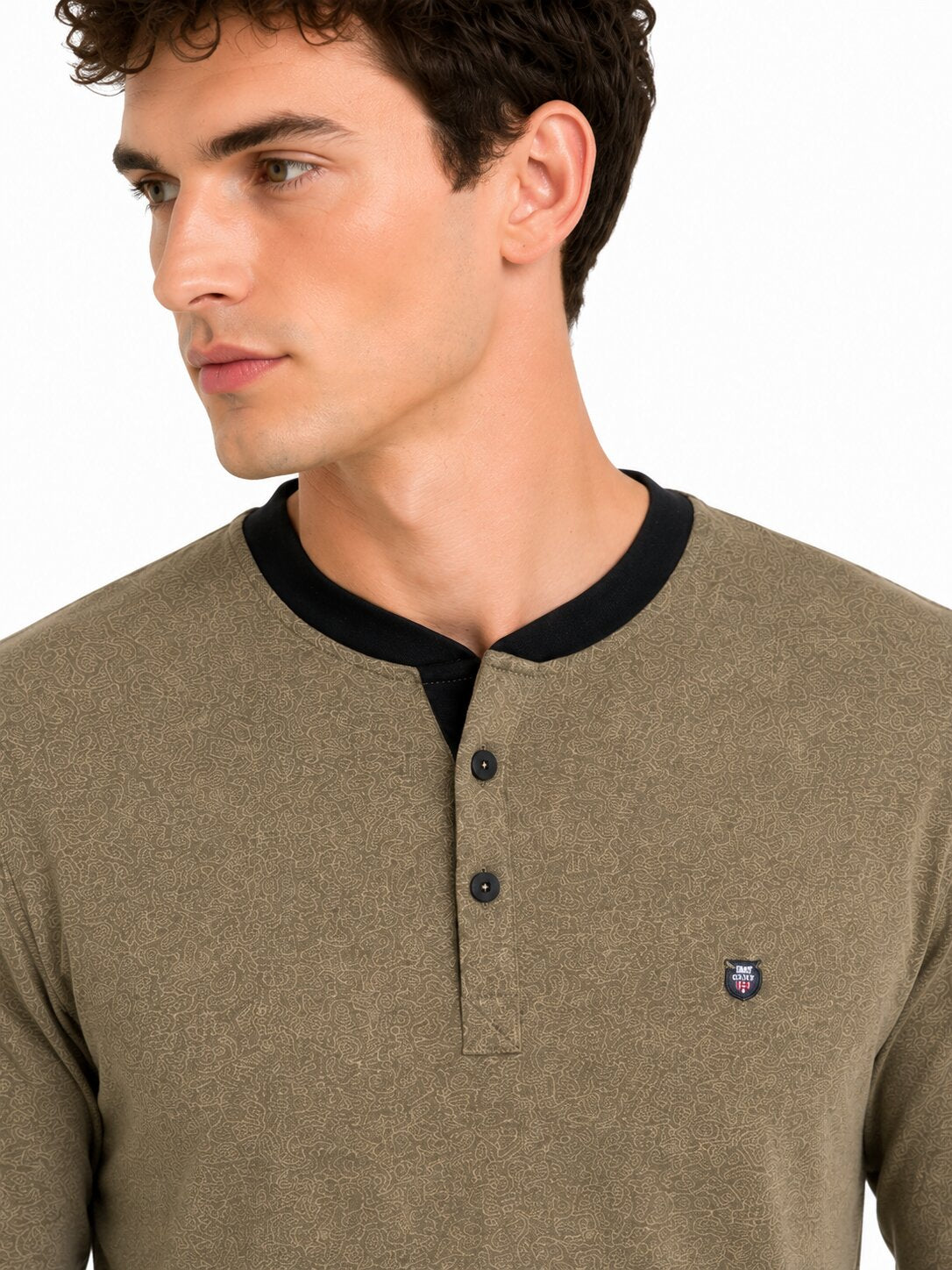 Buy Khakhi Mandarin Collar T-Shirt Online Shopping view 3