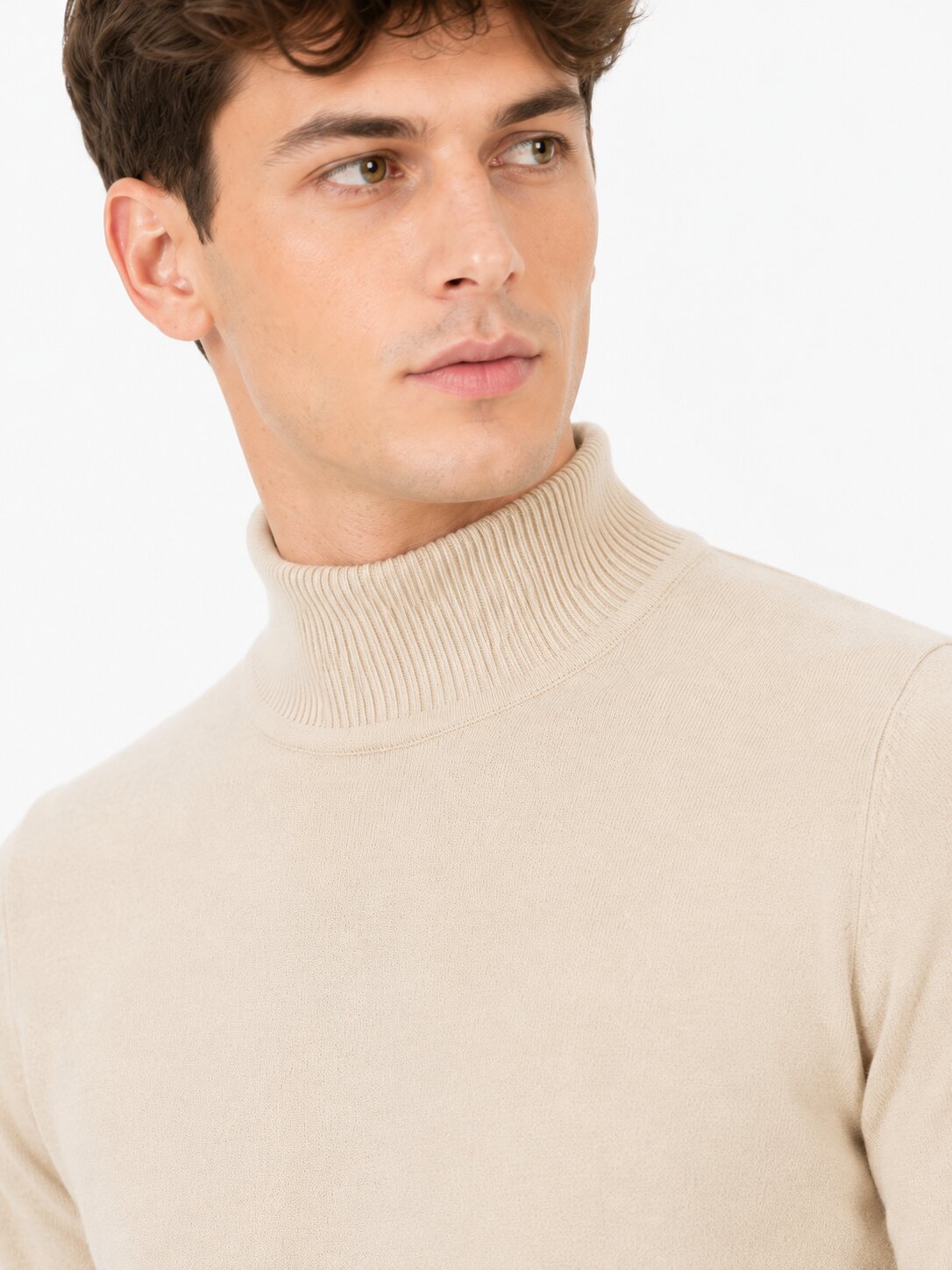 Buy Beige Mock Neck Sweatshirt Online Shopping view 3