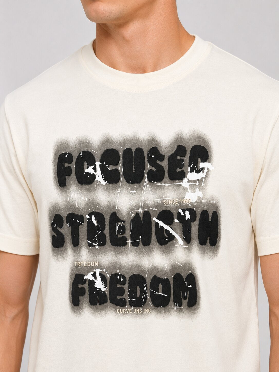 Buy Off White Focus Strength Freedom T-Shirt Online Shopping view 3