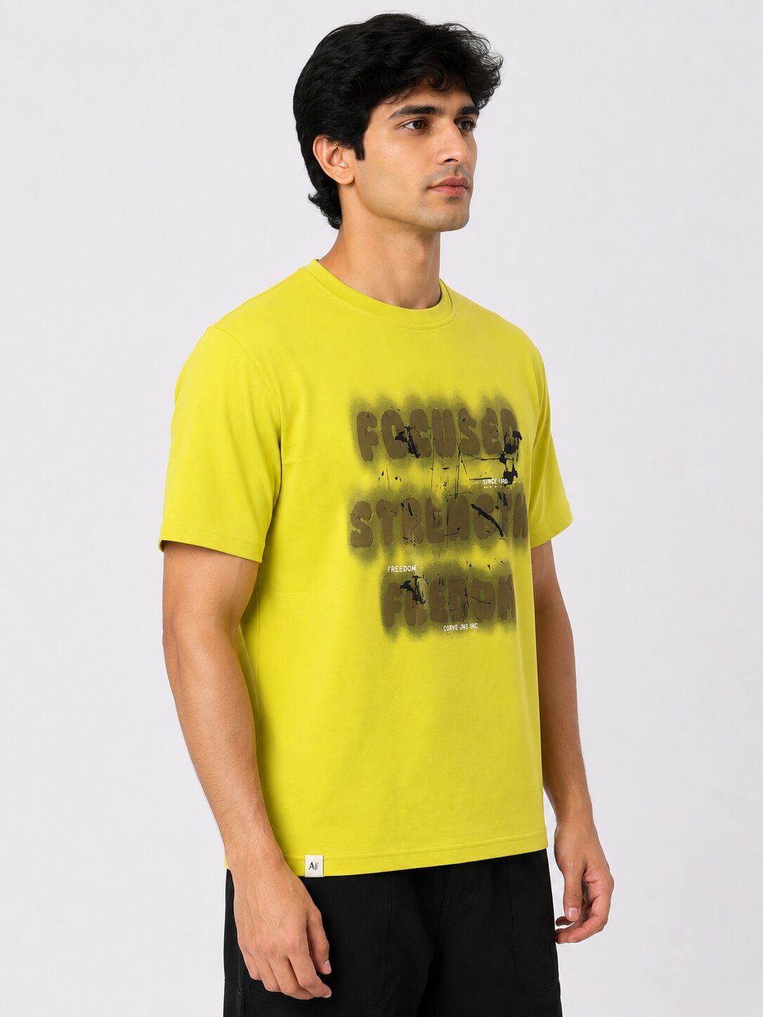 Buy Lime Focused Strength Graphic T-Shirt Online Shopping view 4