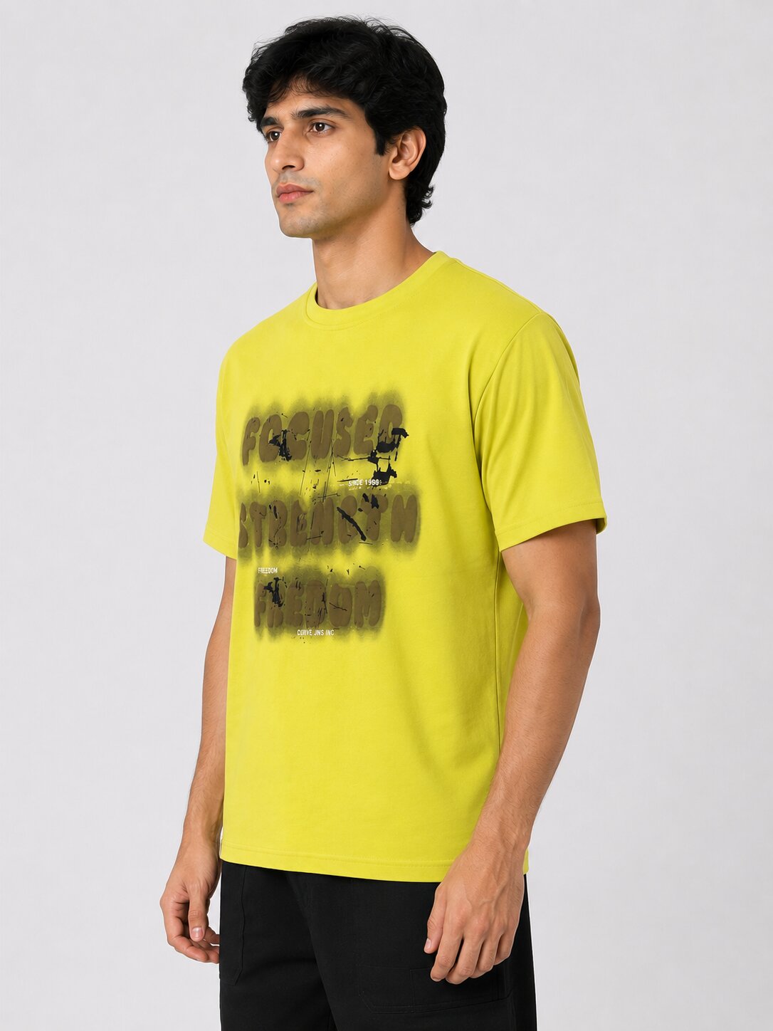 Buy Lime Focused Strength Graphic T-Shirt Online Shopping view 5