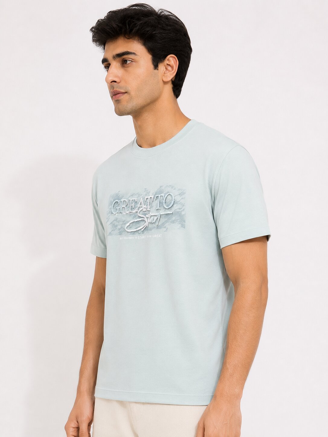Buy Great Start Light Grey T-Shirt Online Shopping view 5