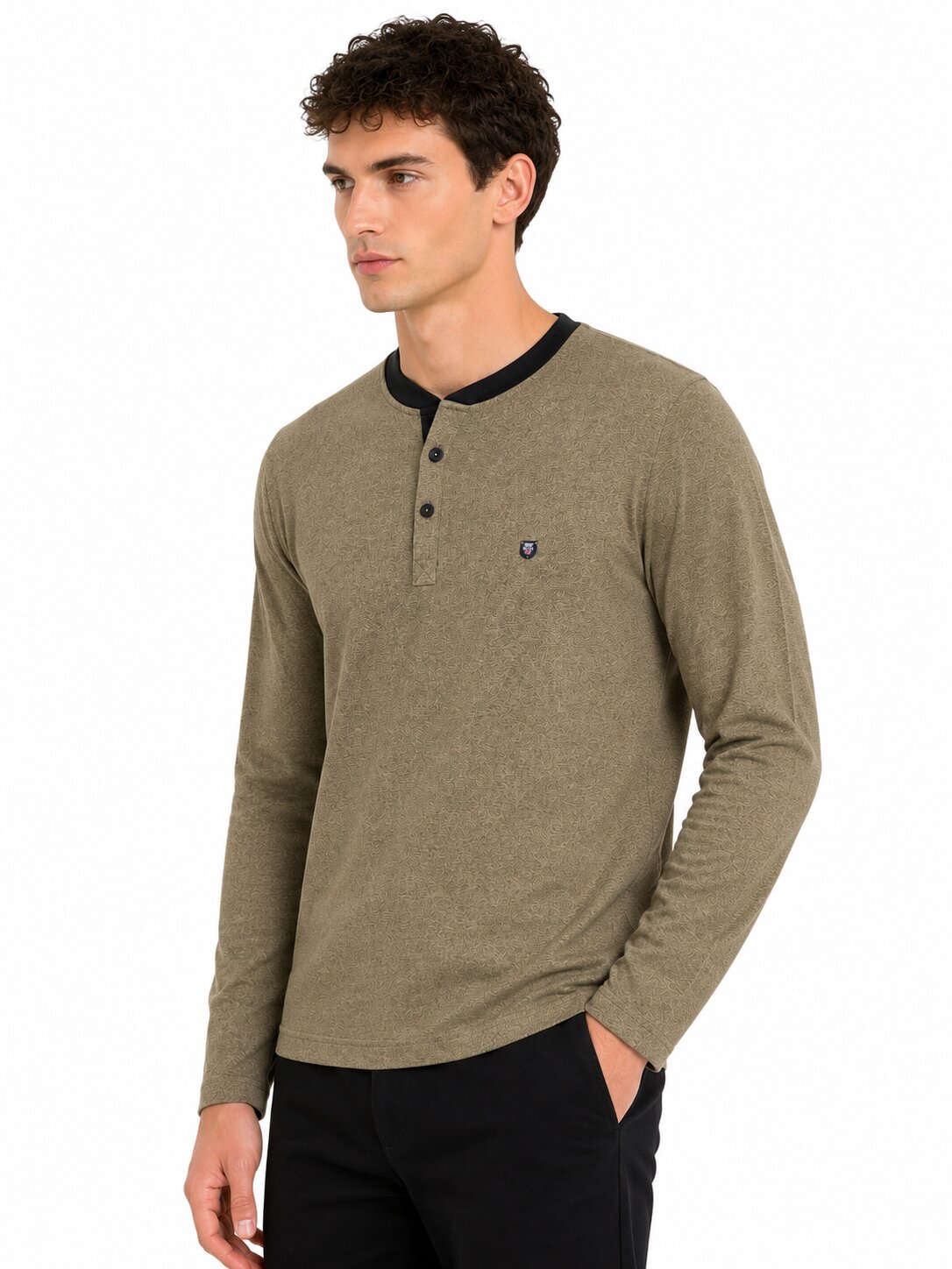 Buy Khakhi Mandarin Collar T-Shirt Online Shopping view 5