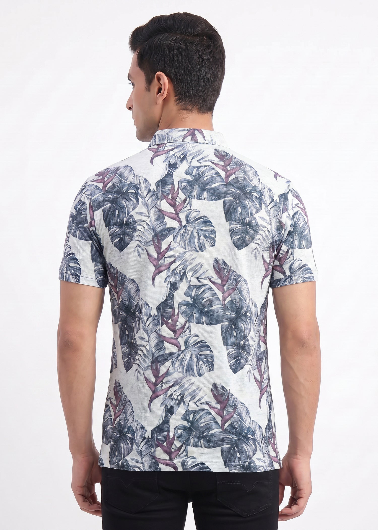 Buy Tropical Leaf Polo T-Shirt Online Shopping view 2