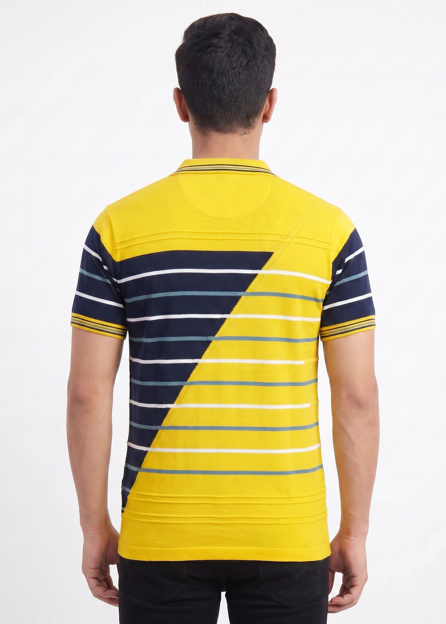 Buy Gold-navy-striped-polo-tshirt Online Shopping view 2