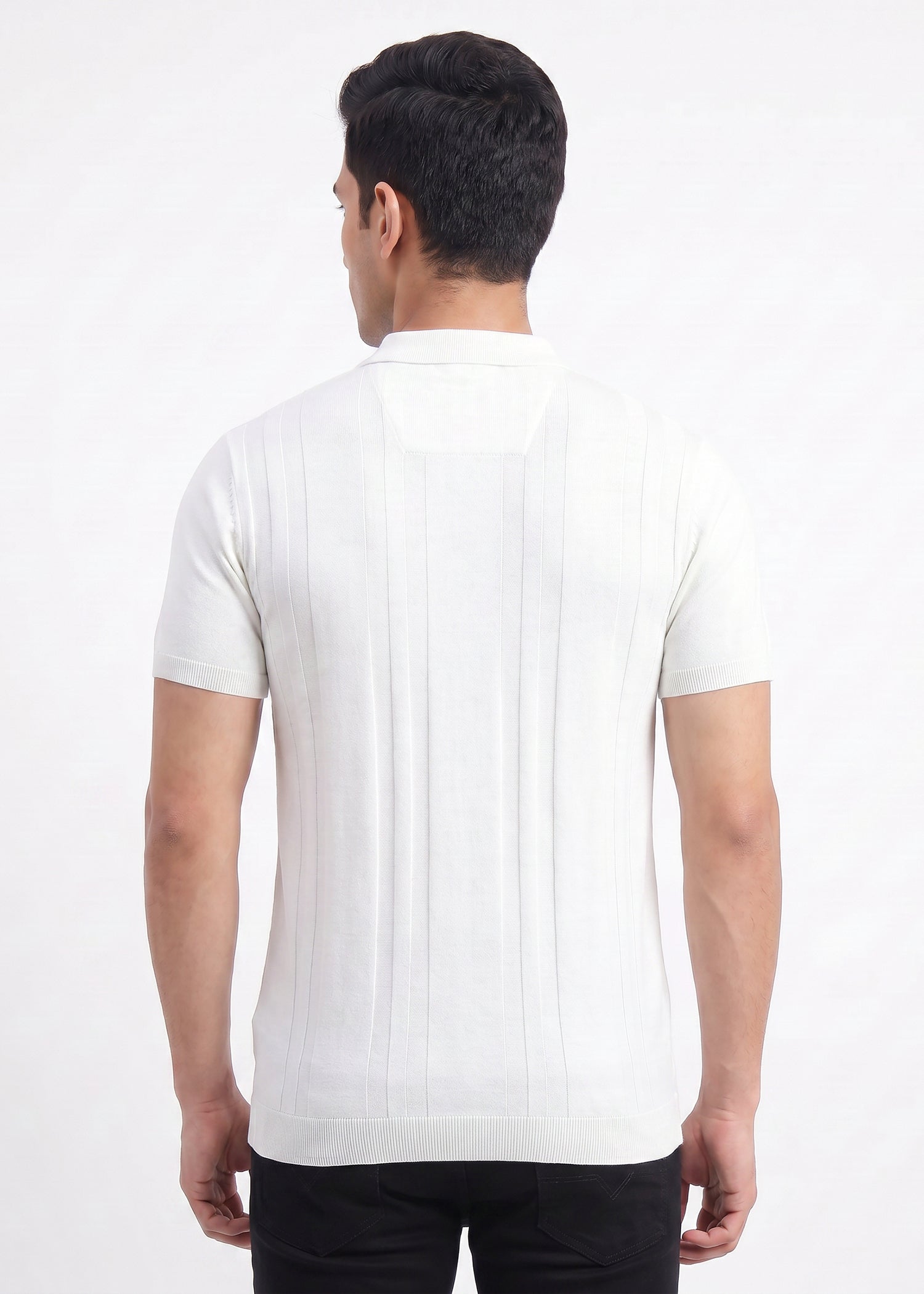 Buy white-vertical-textured-polo-tshirt Online Shopping view 2